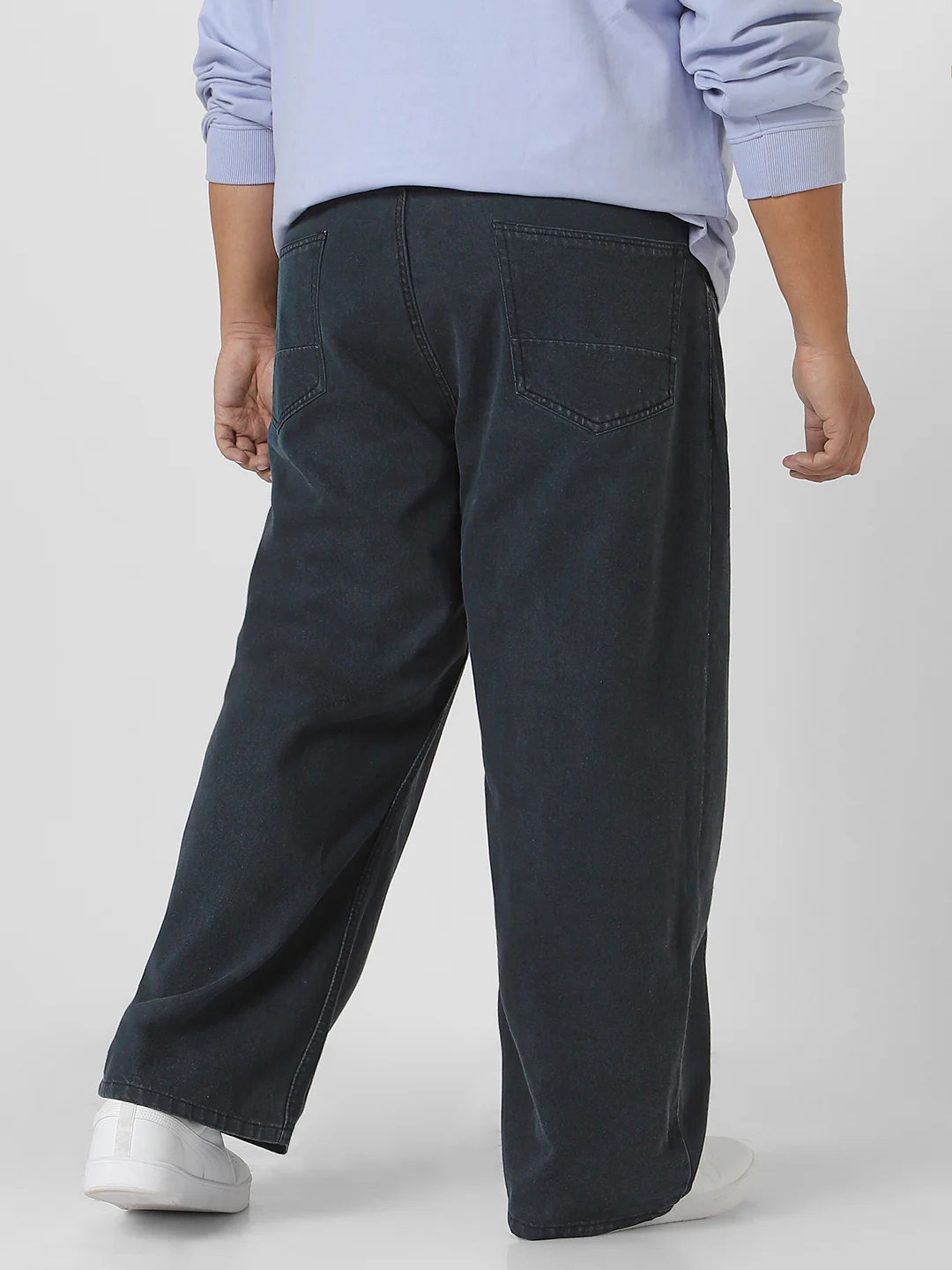 Plus Men's Grey Loose Fit Washed Jeans Non-Stretchable - Image 3