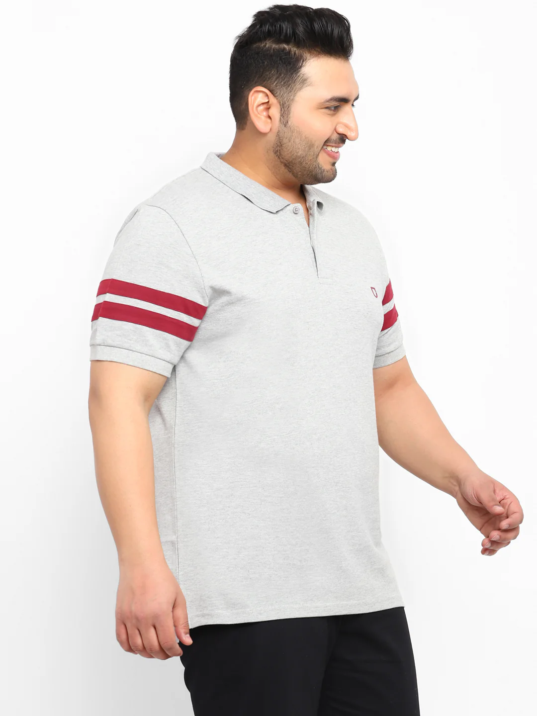 Plus Men's Grey Melange, Maroon Colour-Block Regular Fit Half Sleeve Cotton Polo T-Shirt - Image 2