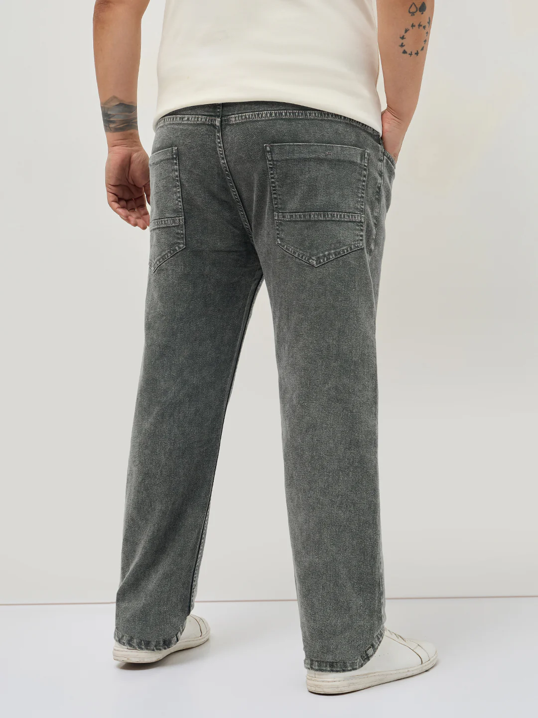 Plus Men's Grey Regular Fit Towel Washed Yellow Tint Denim Jeans Stretchable - Image 3