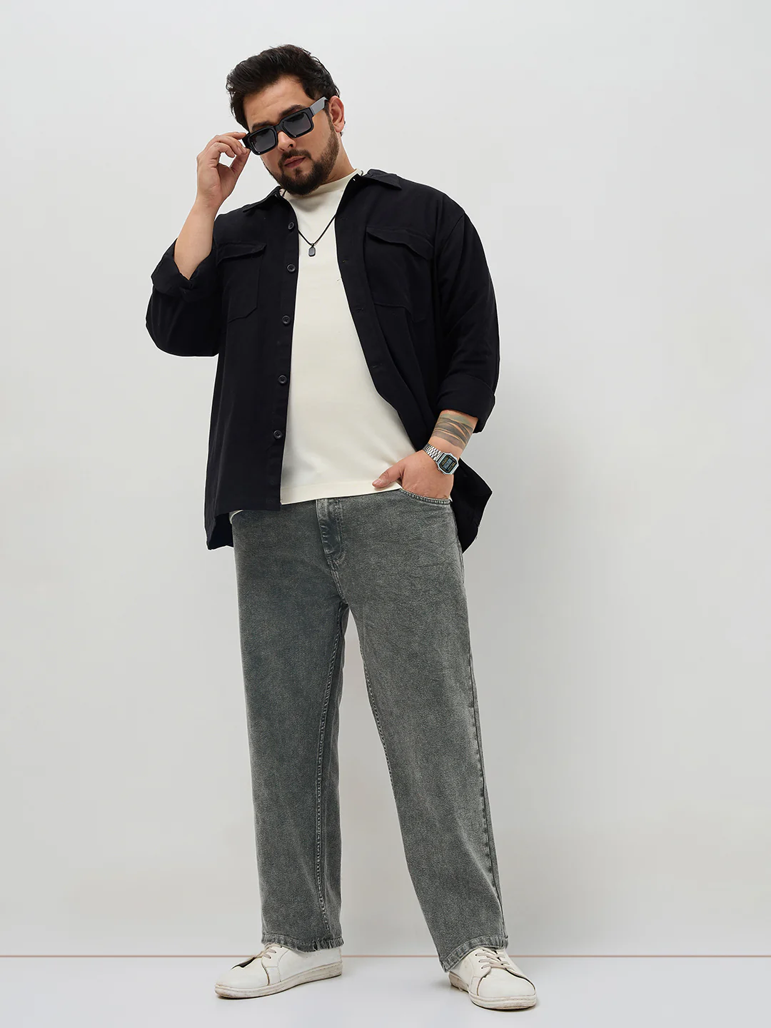 Plus Men's Grey Regular Fit Towel Washed Yellow Tint Denim Jeans Stretchable - Image 4