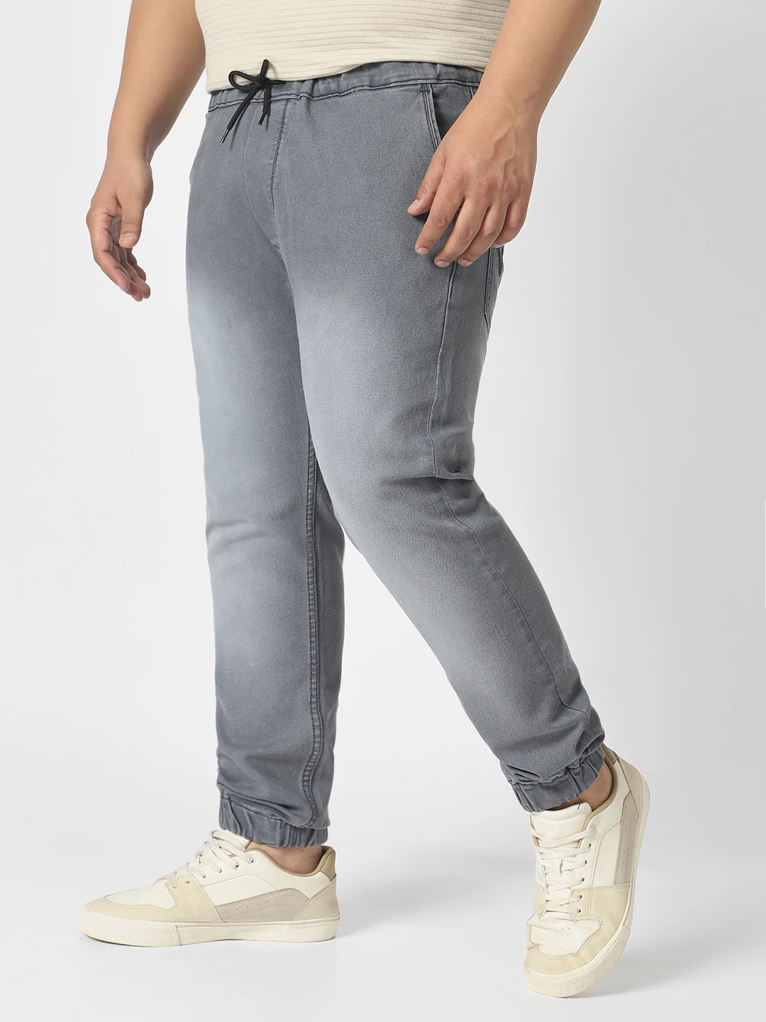 Plus Men's Grey Regular Fit Jogger Jeans Stretch - Image 2