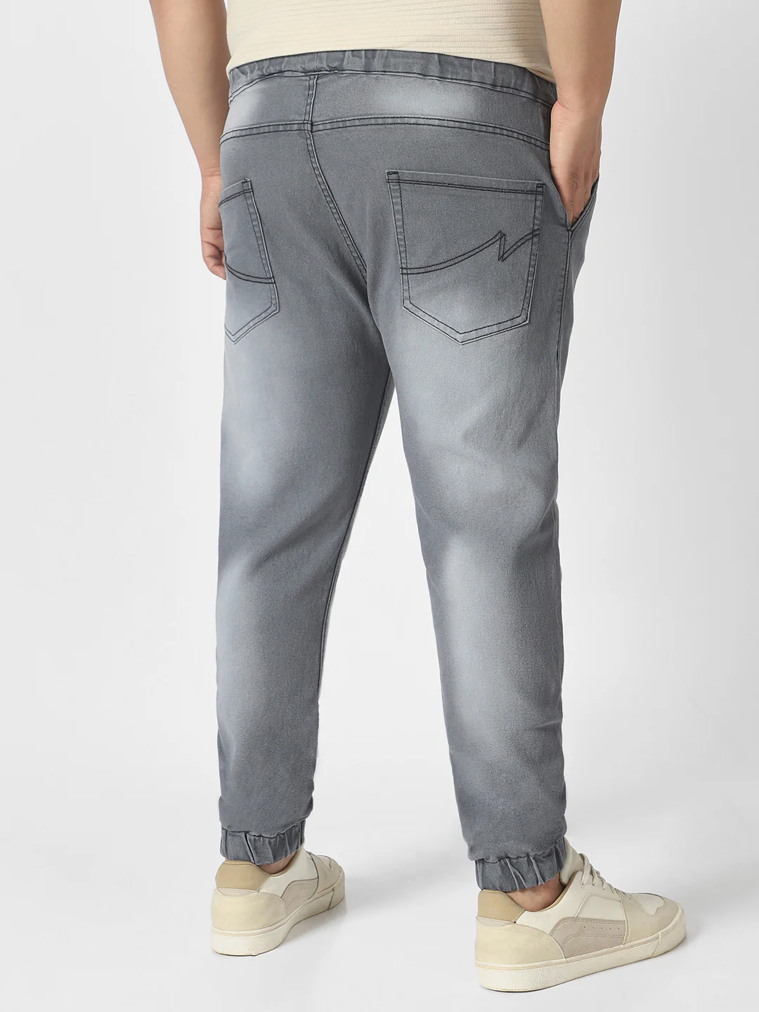 Plus Men's Grey Regular Fit Jogger Jeans Stretch - Image 3