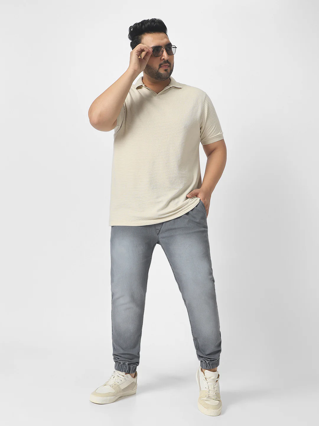 Plus Men's Grey Regular Fit Jogger Jeans Stretch - Image 4