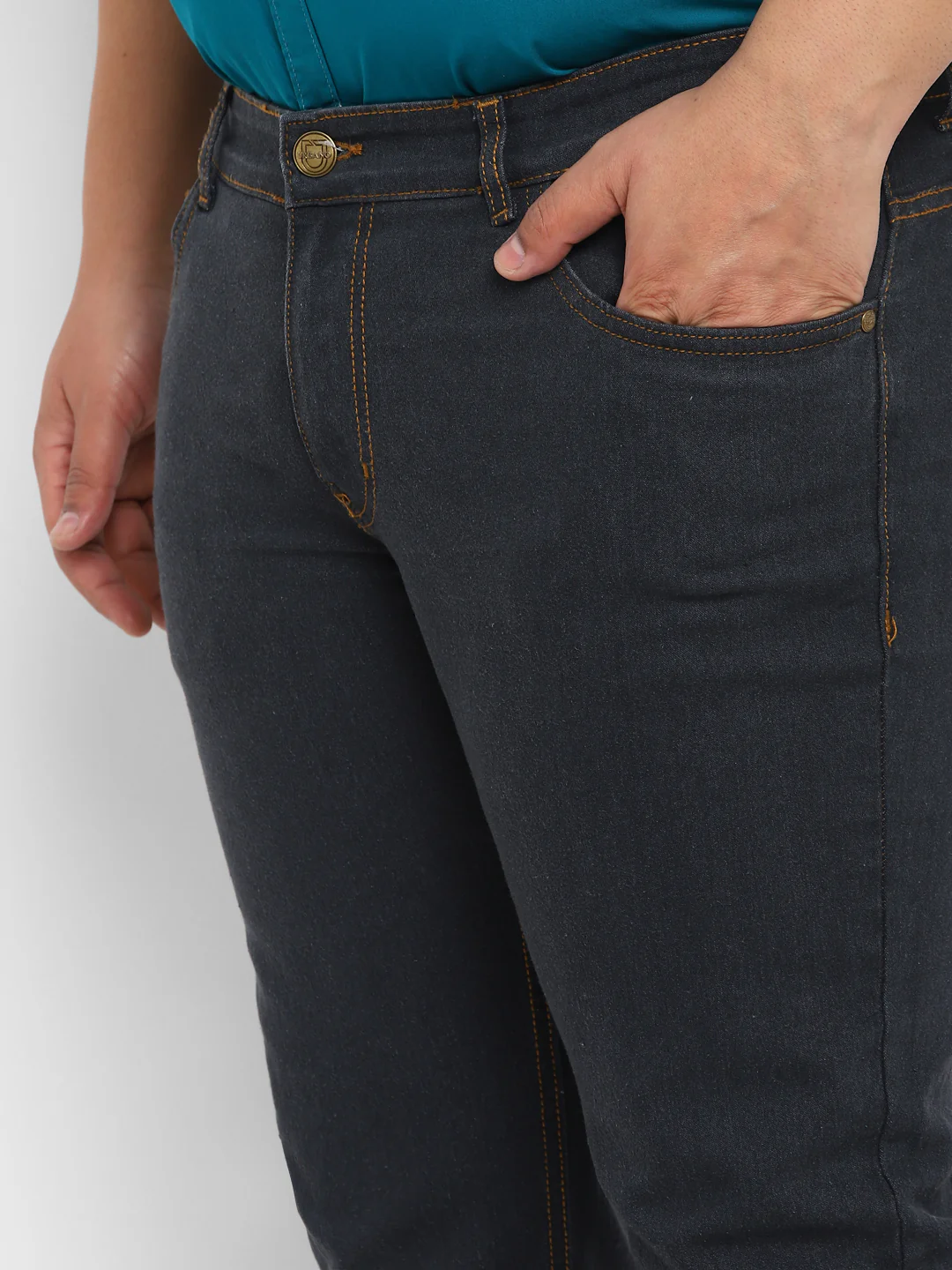 Plus Men's Grey Regular Fit Washed Denim Bootcut Jeans Stretchable - Image 5