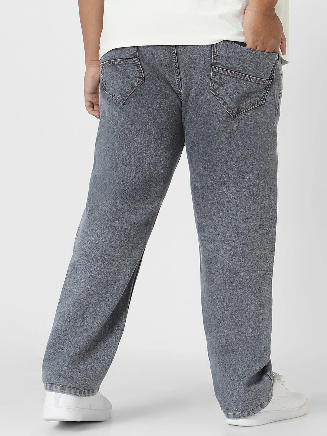 Plus Men's Grey Regular Fit Washed Jeans Stretchable - Image 3