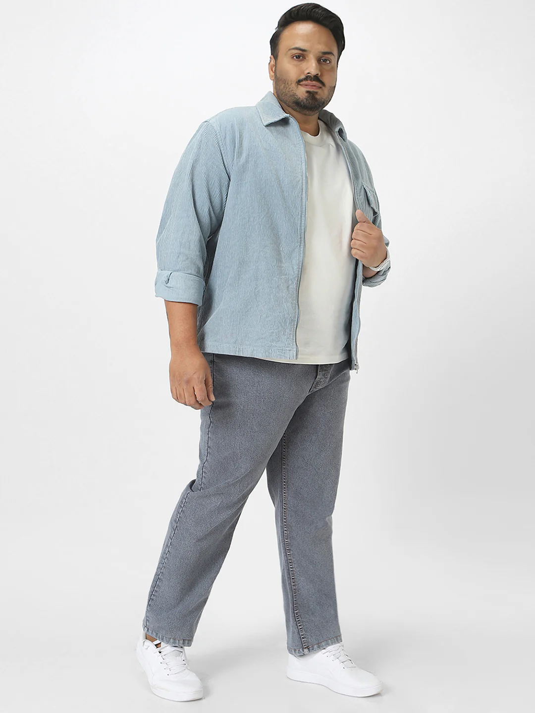Plus Men's Grey Regular Fit Washed Jeans Stretchable - Image 4
