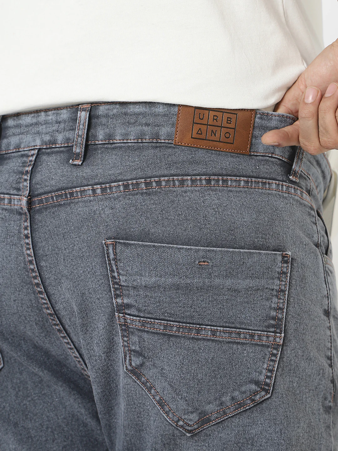 Plus Men's Grey Regular Fit Washed Jeans Stretchable - Image 5