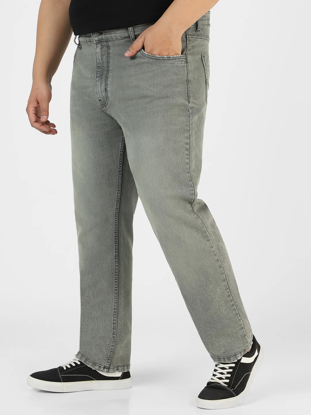 Plus Men's Grey Regular Fit Washed Jeans Stretchable - Image 2