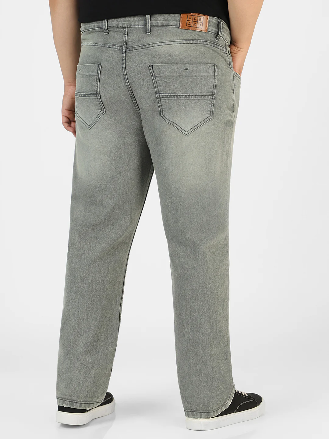 Plus Men's Grey Regular Fit Washed Jeans Stretchable - Image 3