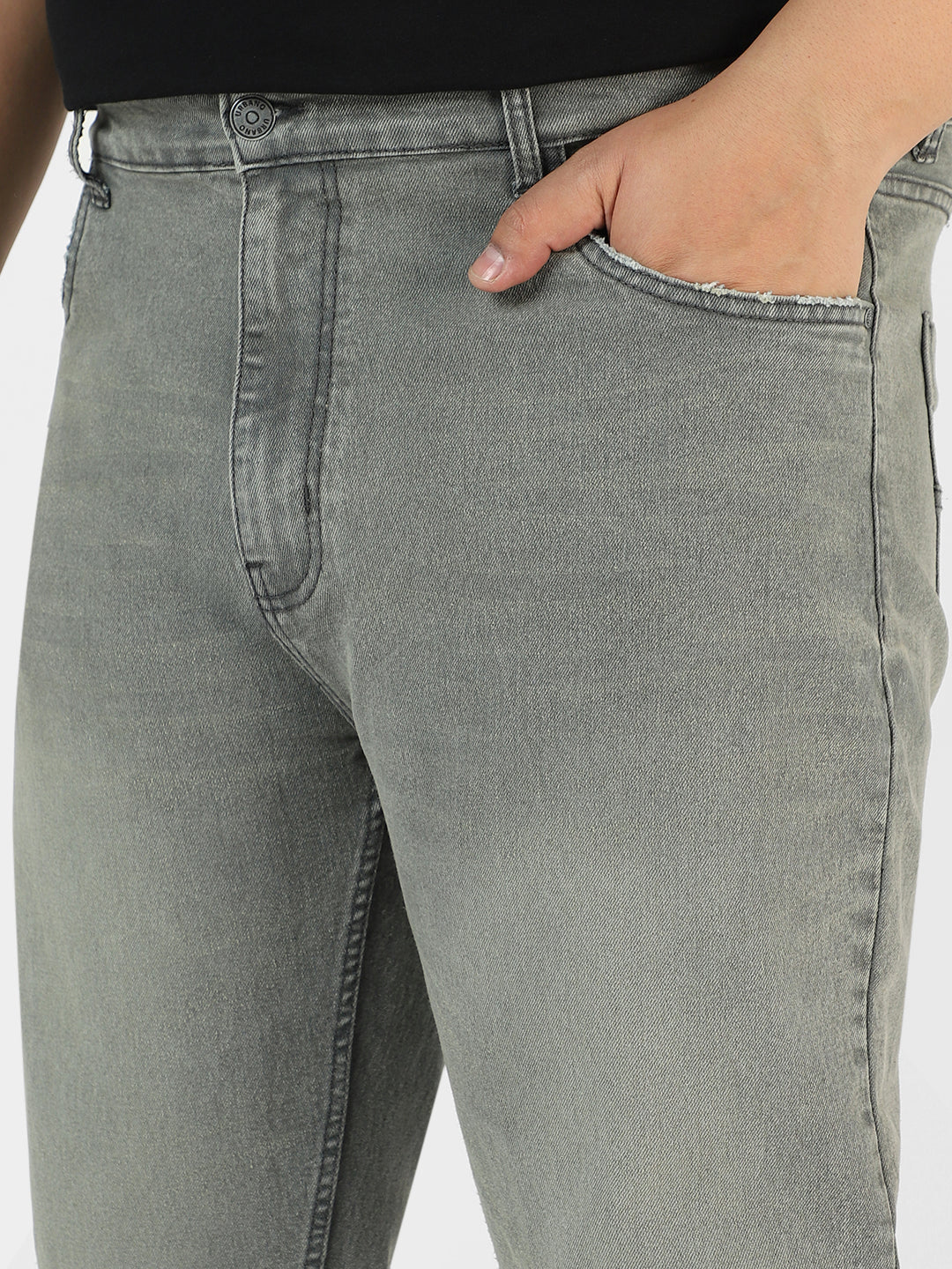 Plus Men's Grey Regular Fit Washed Jeans Stretchable - Image 5