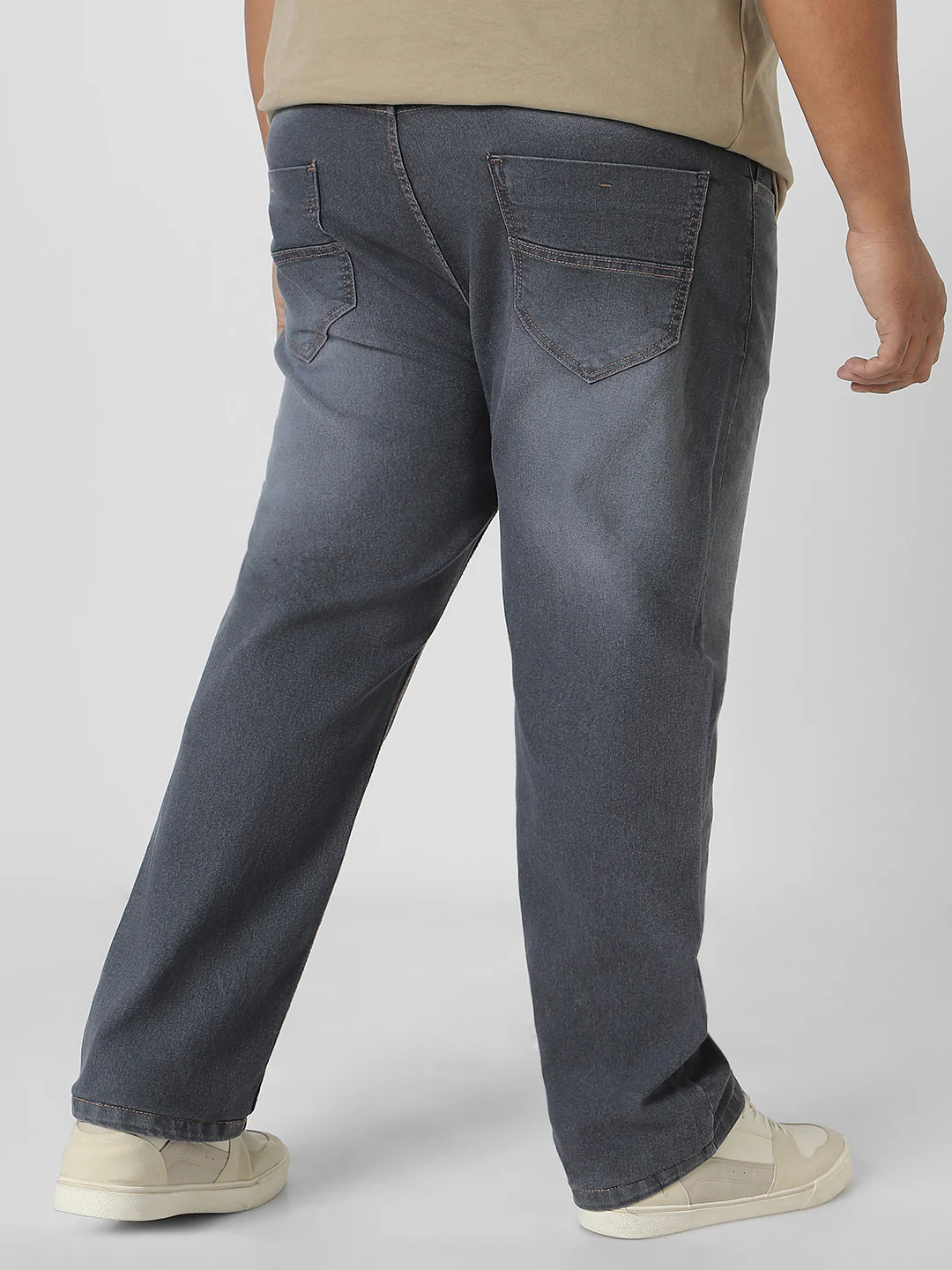 Plus Men's Grey Regular Fit Washed Jeans Stretchable - Image 3