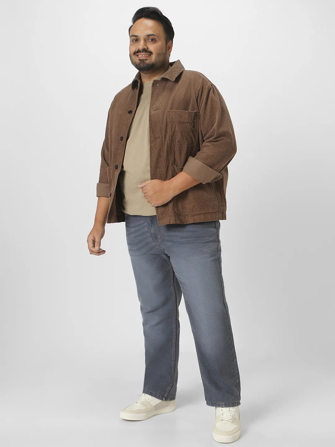 Plus Men's Grey Regular Fit Washed Jeans Stretchable - Image 4