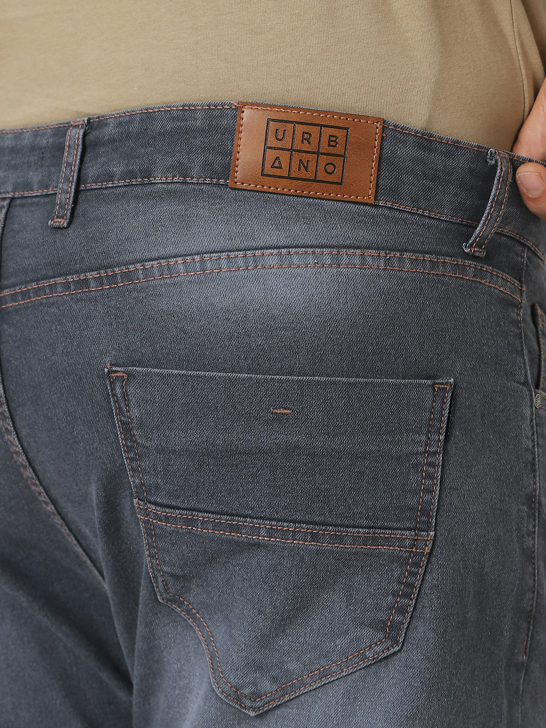 Plus Men's Grey Regular Fit Washed Jeans Stretchable - Image 5