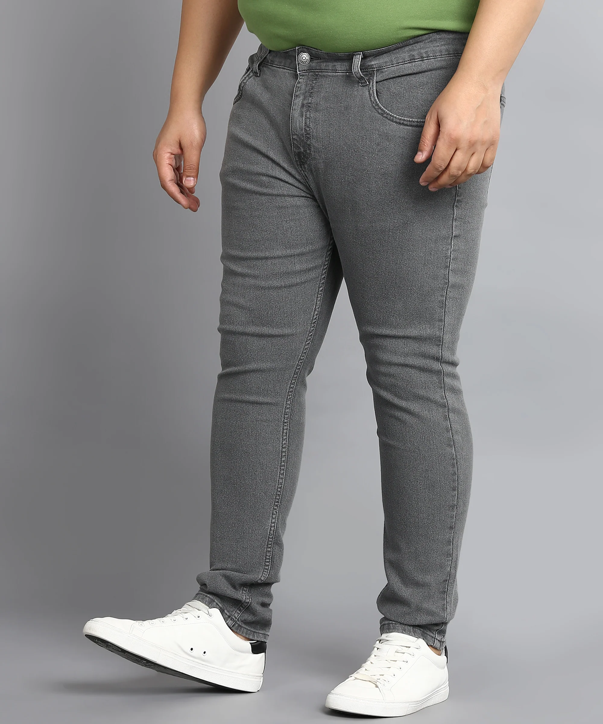 Plus Men's Grey Regular Fit Washed Jeans Stretchable - Image 2