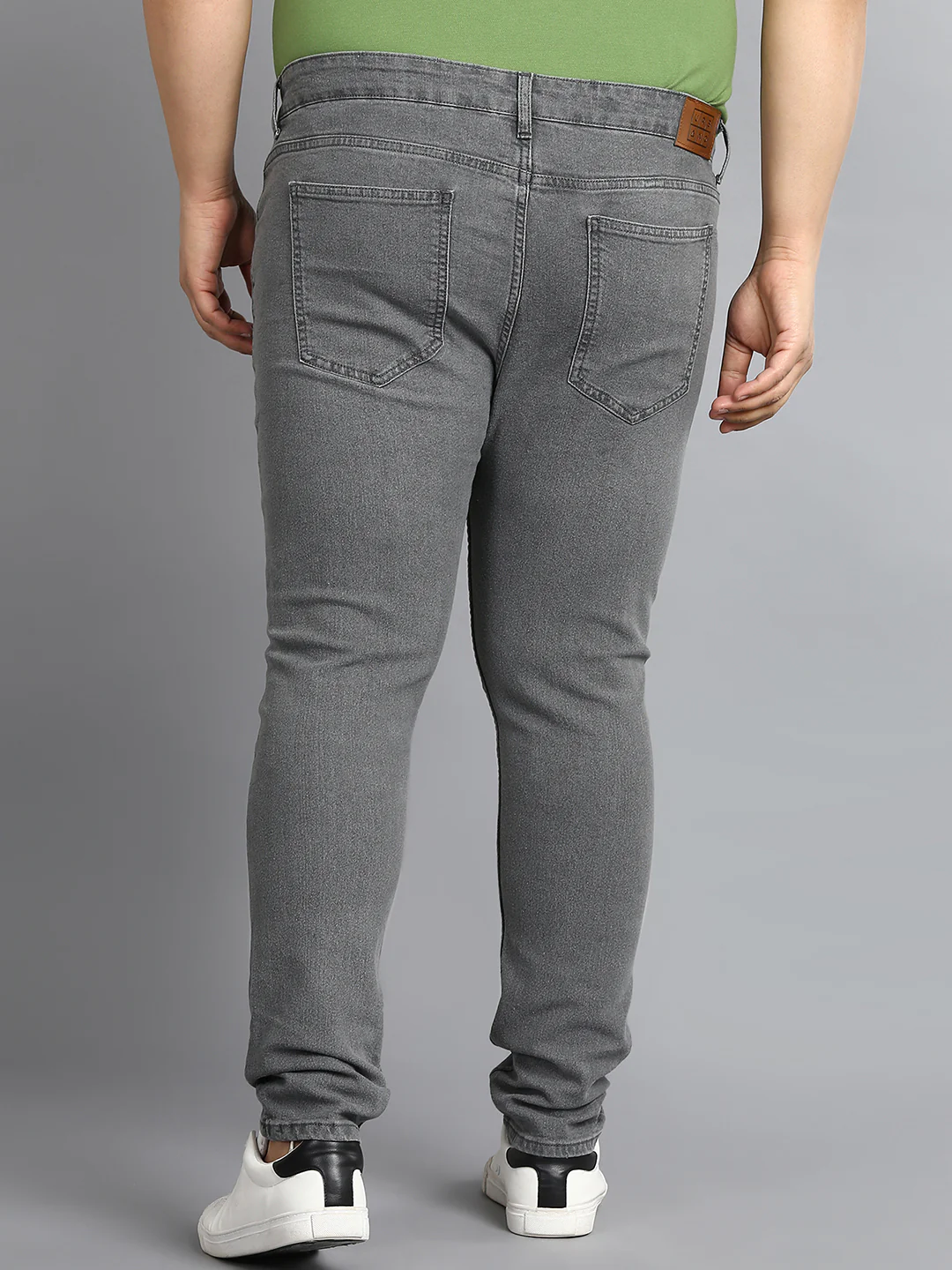 Plus Men's Grey Regular Fit Washed Jeans Stretchable - Image 3