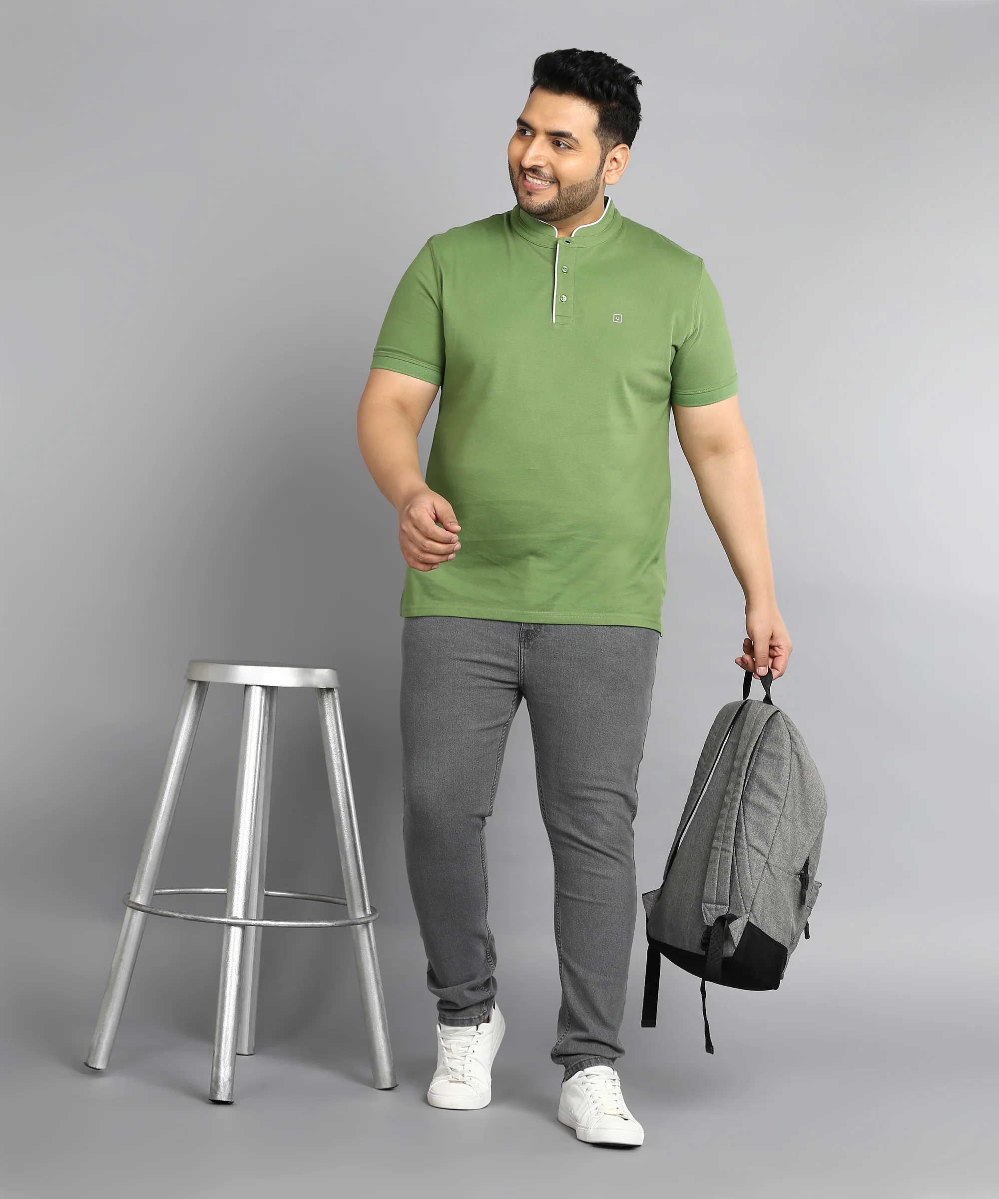 Plus Men's Grey Regular Fit Washed Jeans Stretchable - Image 4