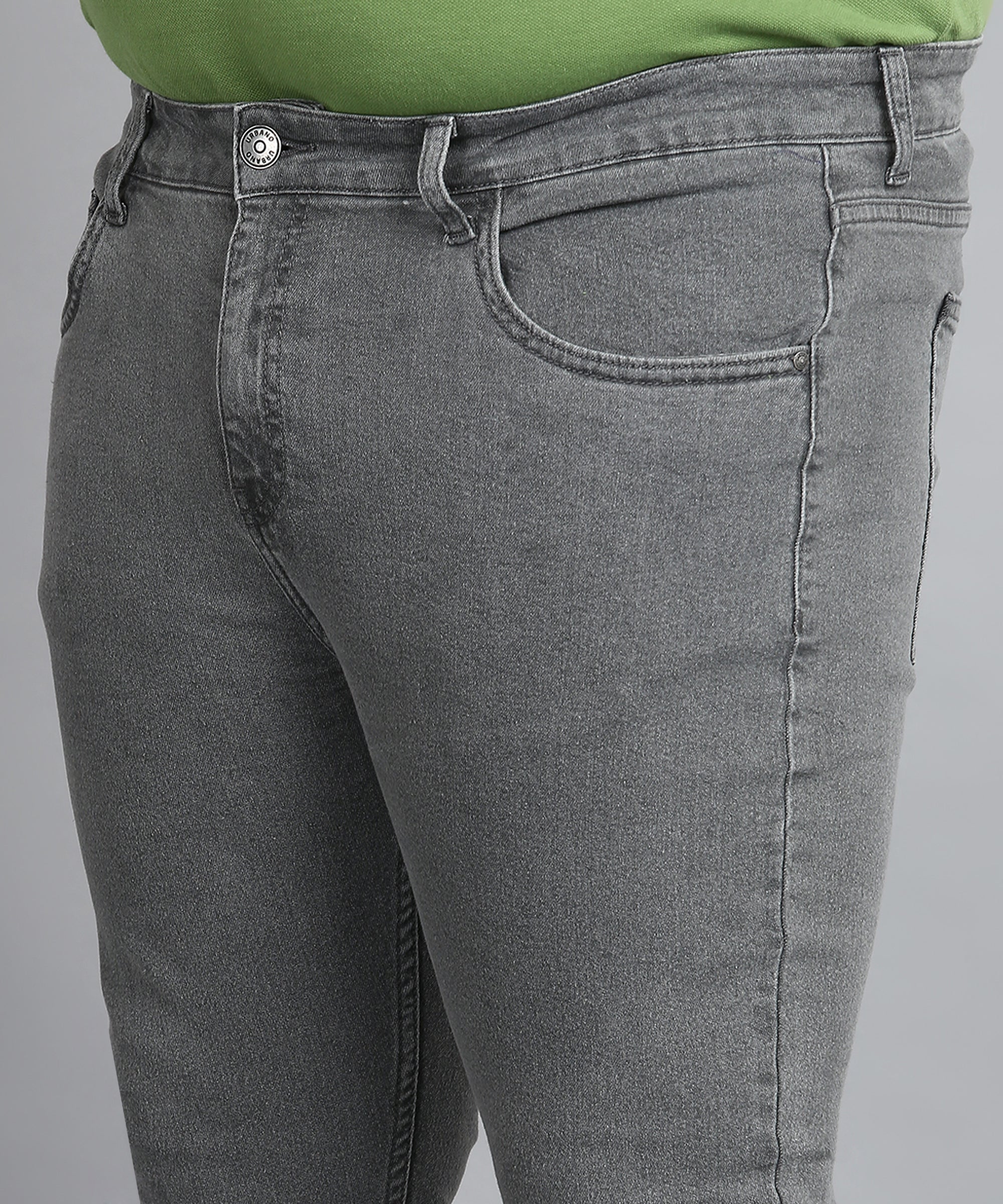 Plus Men's Grey Regular Fit Washed Jeans Stretchable - Image 5