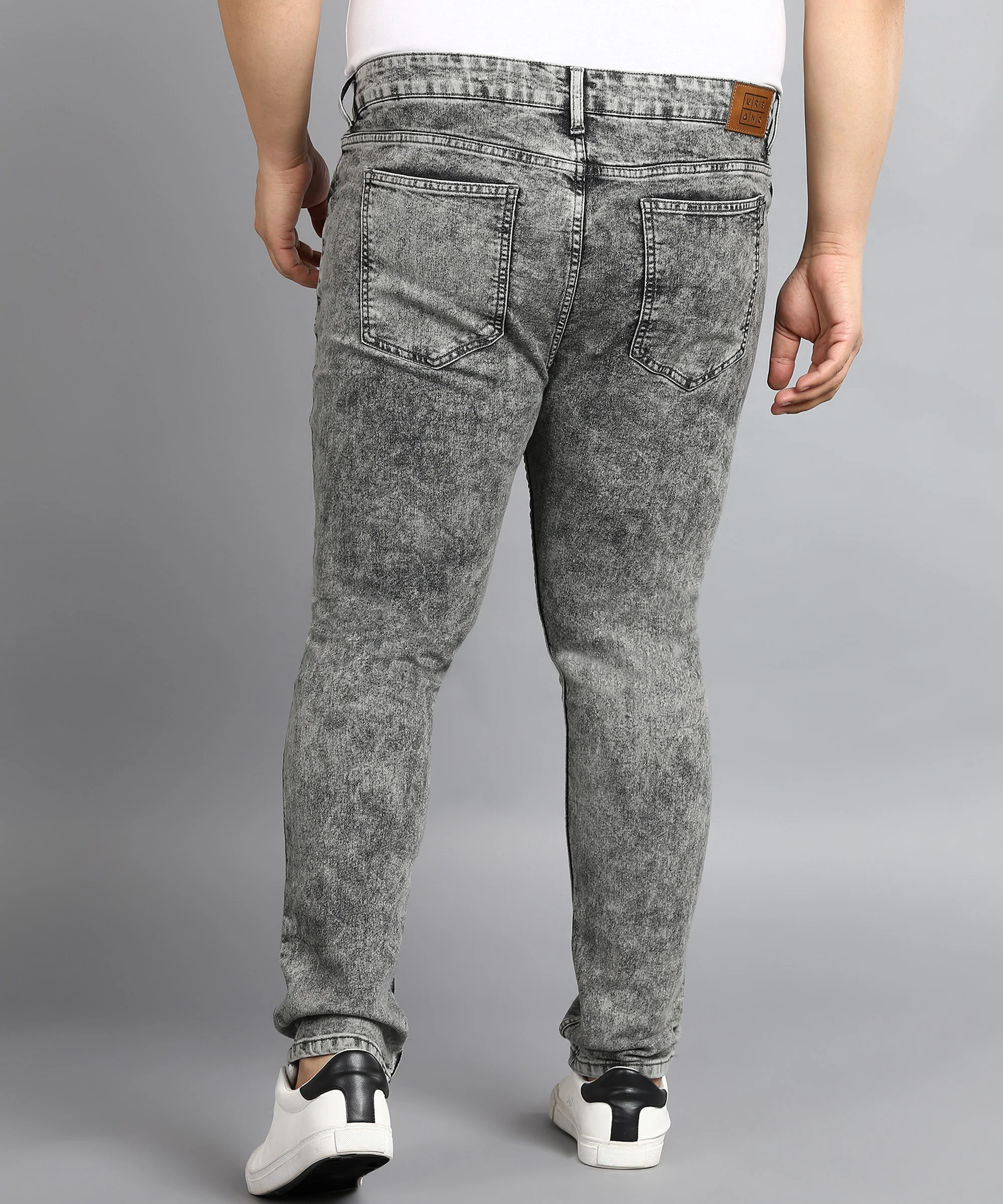 Plus Men's Grey Regular Fit Washed Jeans Stretchable - Image 3