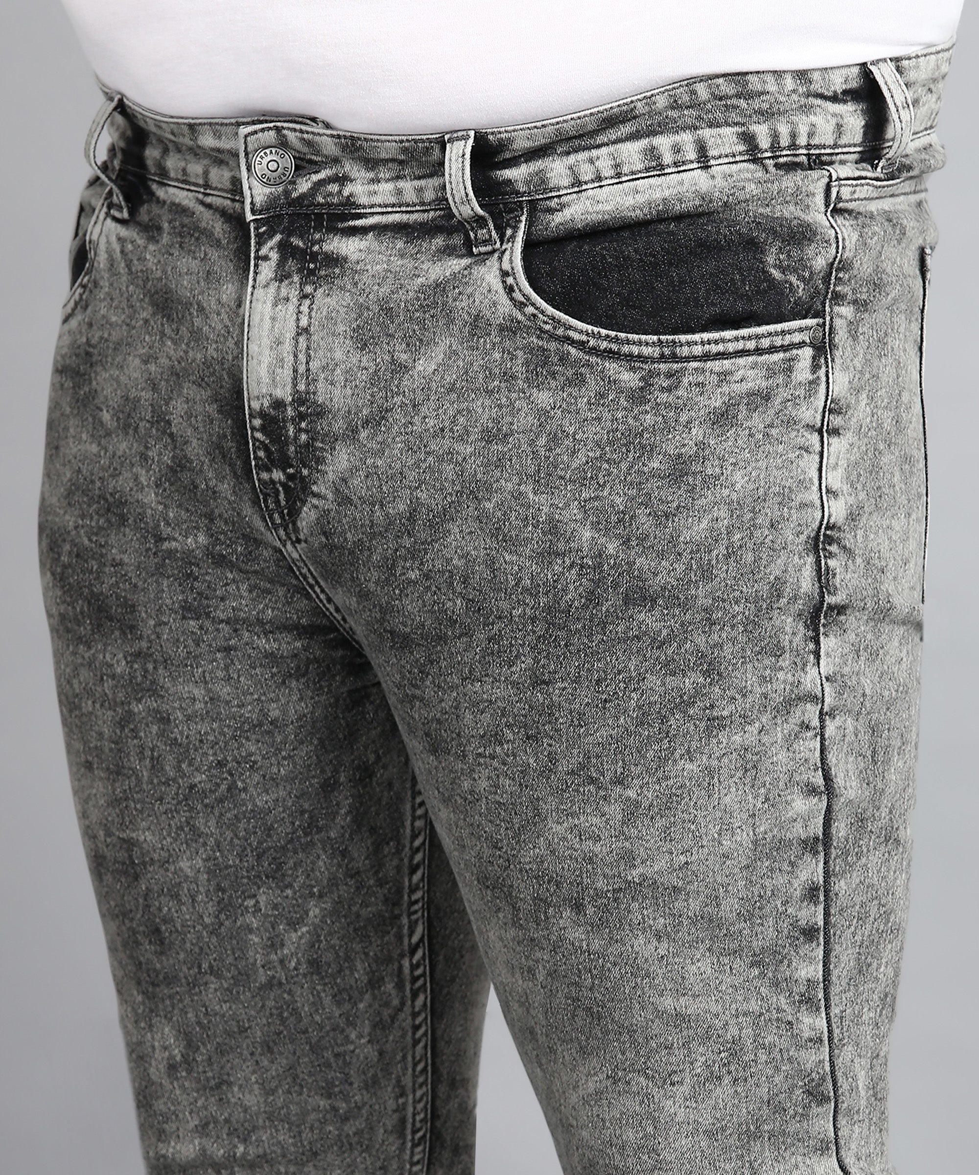 Plus Men's Grey Regular Fit Washed Jeans Stretchable - Image 5