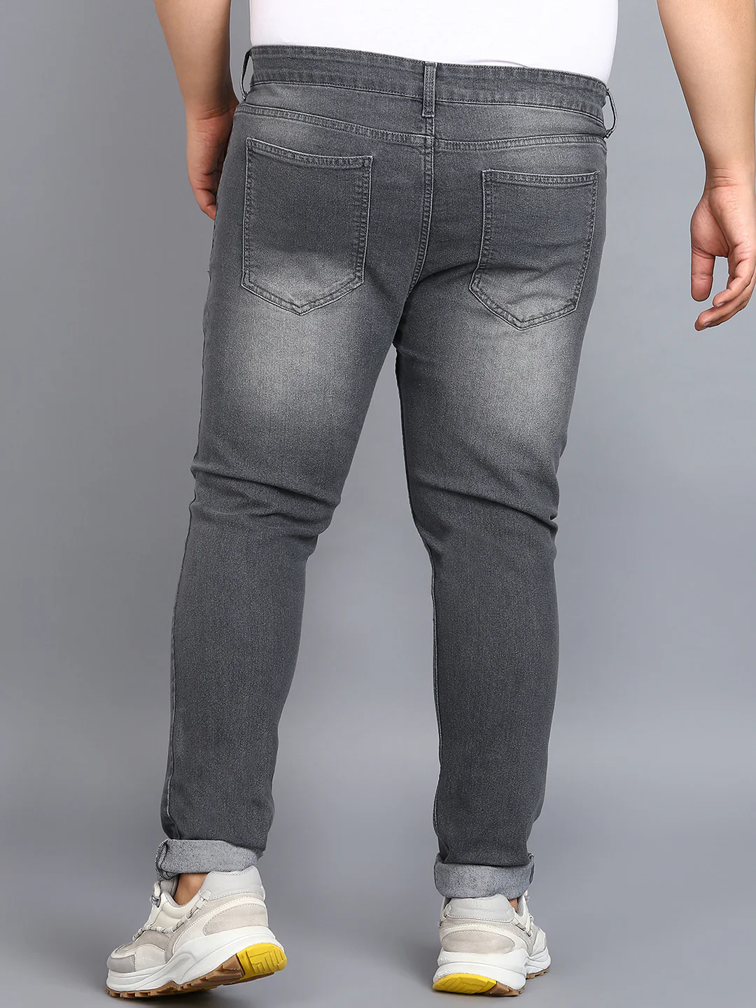 Plus Men's Grey Regular Fit Washed Jeans Stretchable - Image 3