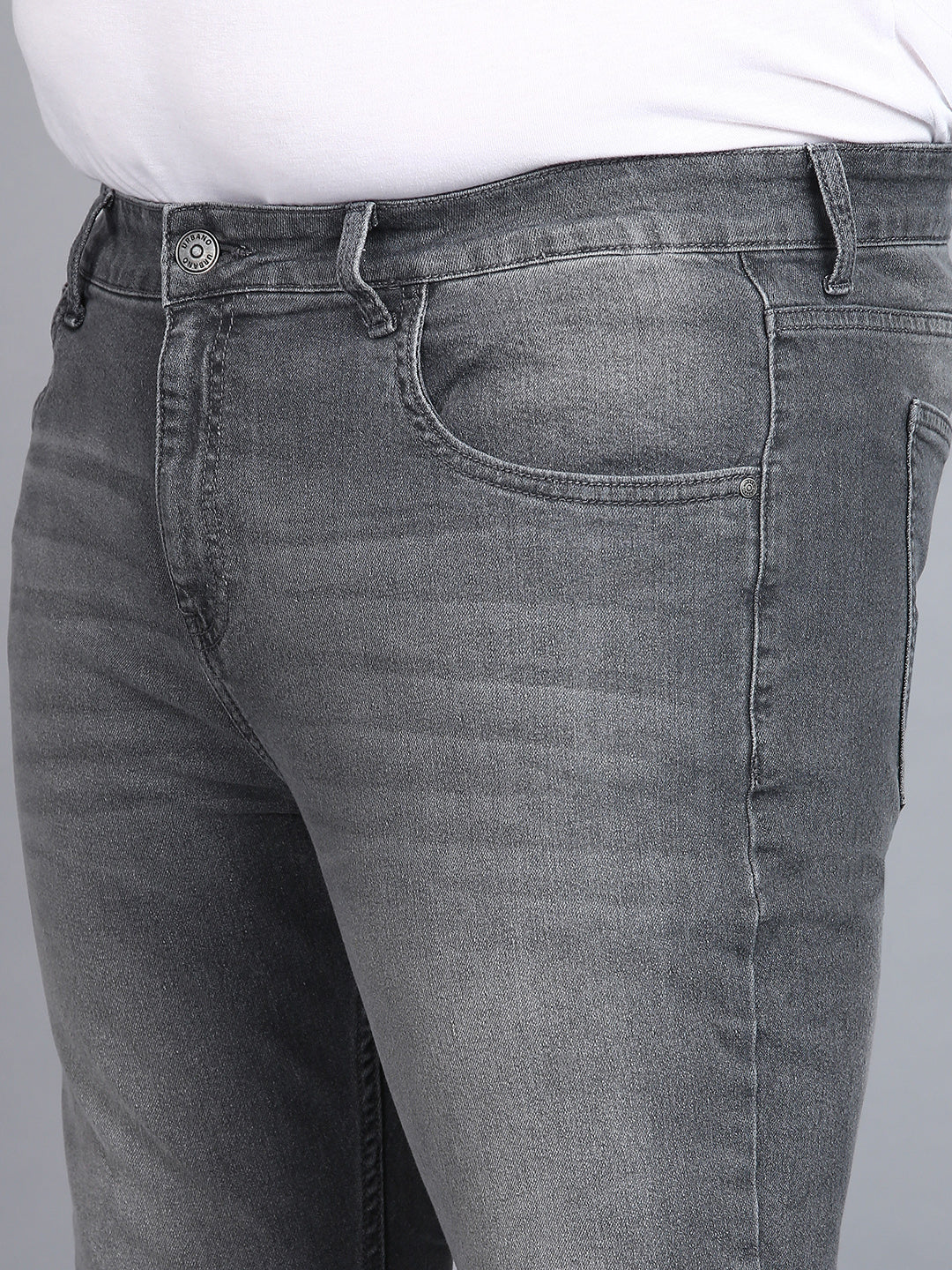 Plus Men's Grey Regular Fit Washed Jeans Stretchable - Image 5