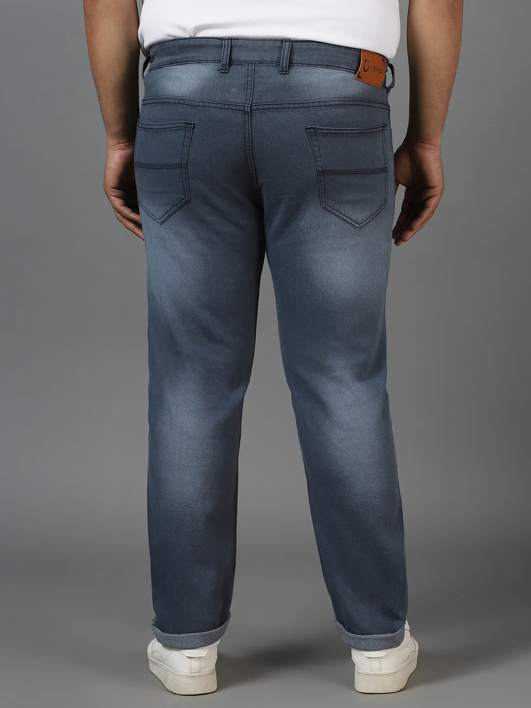 Plus Men's Grey Regular Fit Washed Jeans Stretchable - Image 3