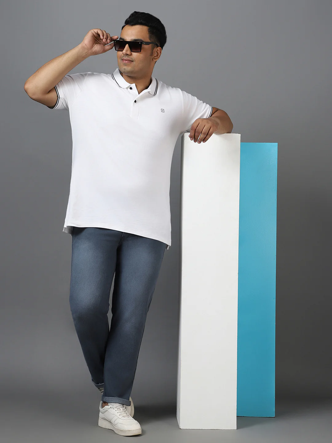 Plus Men's Grey Regular Fit Washed Jeans Stretchable - Image 4