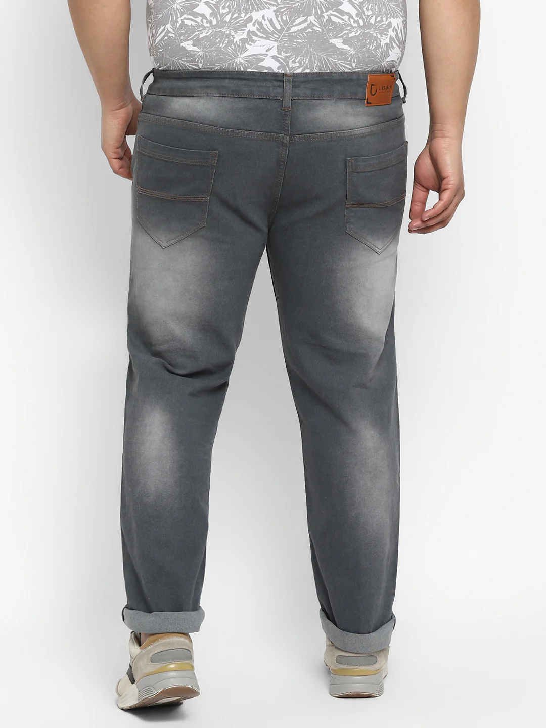 Plus Men's Grey Regular Fit Washed Jeans Stretchable - Image 3