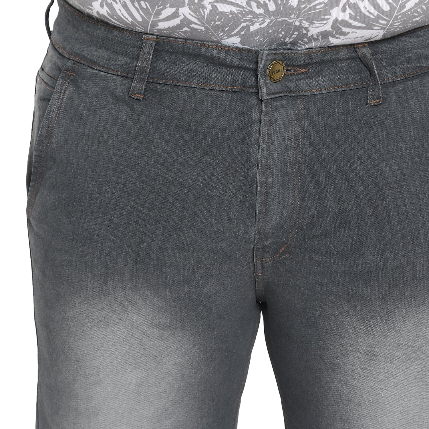 Plus Men's Grey Regular Fit Washed Jeans Stretchable - Image 5