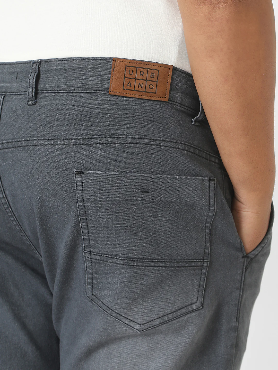 Plus Men's Grey Regular Fit Washed Jeans Stretchable - Image 5