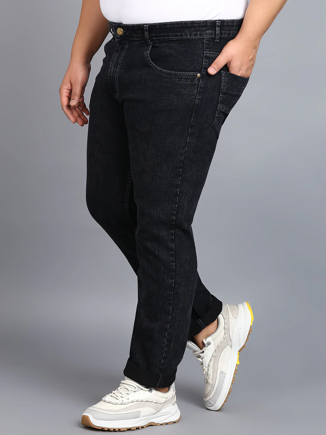 Plus Men's Grey Regular Fit Washed Jeans Stretchable - Image 2