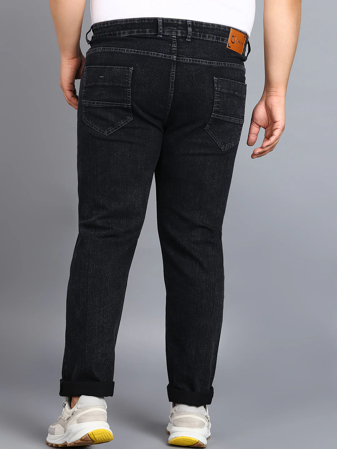 Plus Men's Grey Regular Fit Washed Jeans Stretchable - Image 3