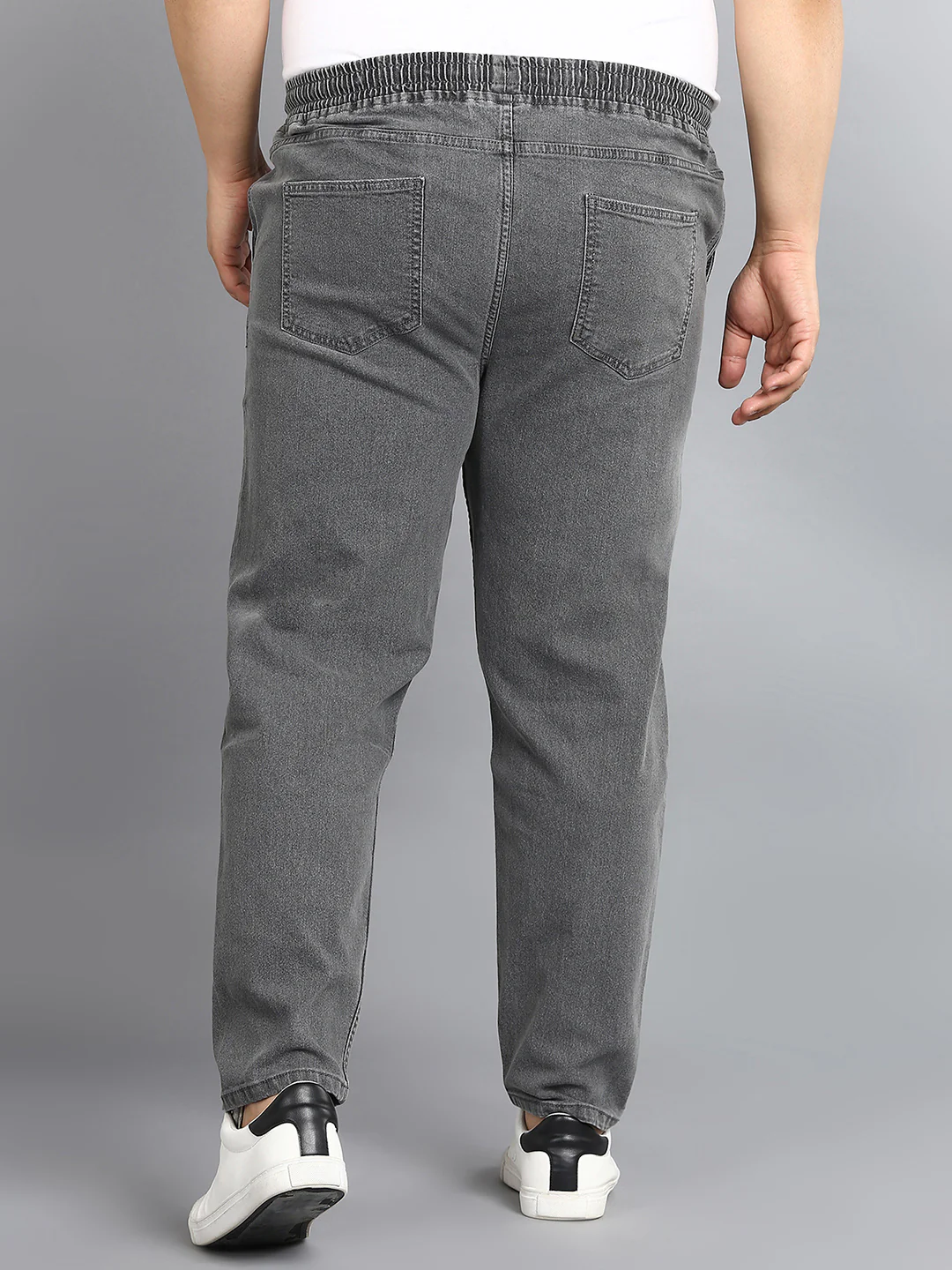 Plus Men's Grey Regular Fit Washed Jogger Jeans Stretchable - Image 3
