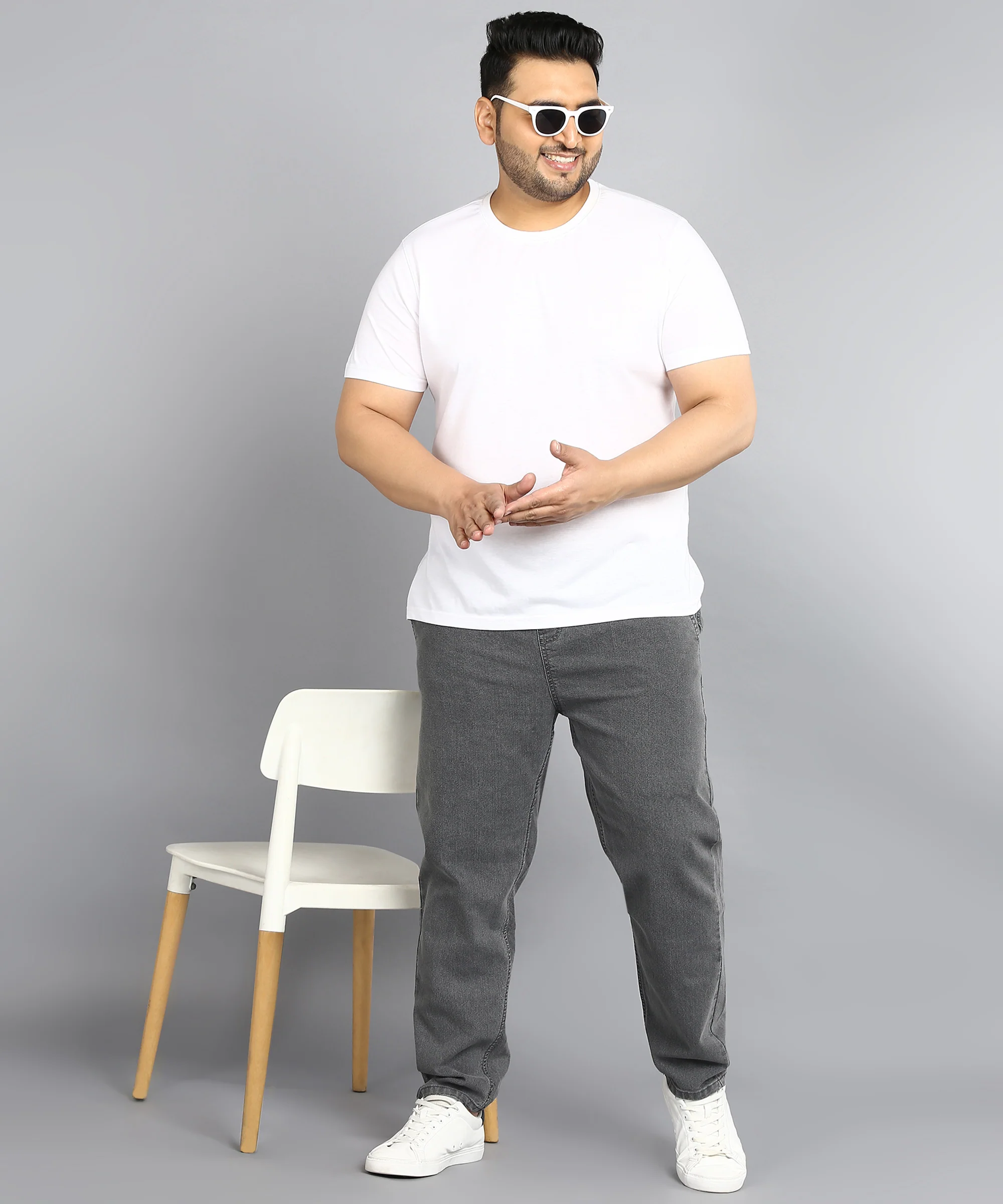 Plus Men's Grey Regular Fit Washed Jogger Jeans Stretchable - Image 4