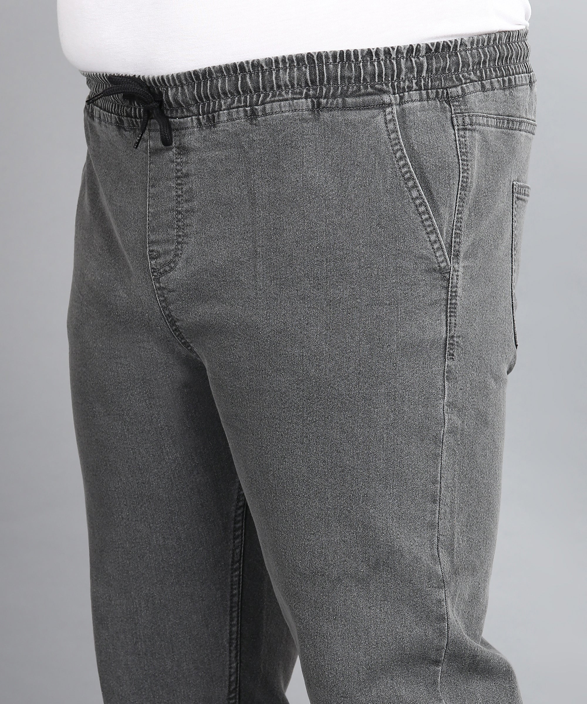Plus Men's Grey Regular Fit Washed Jogger Jeans Stretchable - Image 5