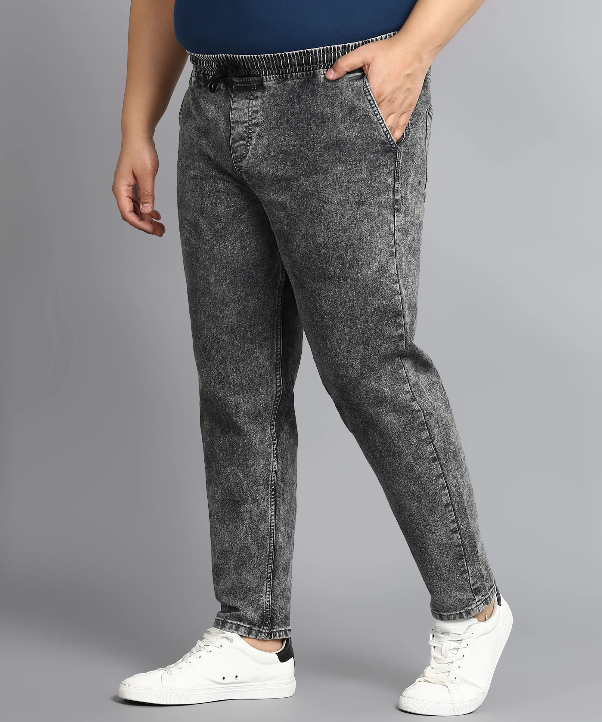 Plus Men's Grey Regular Fit Washed Jogger Jeans Stretchable - Image 2