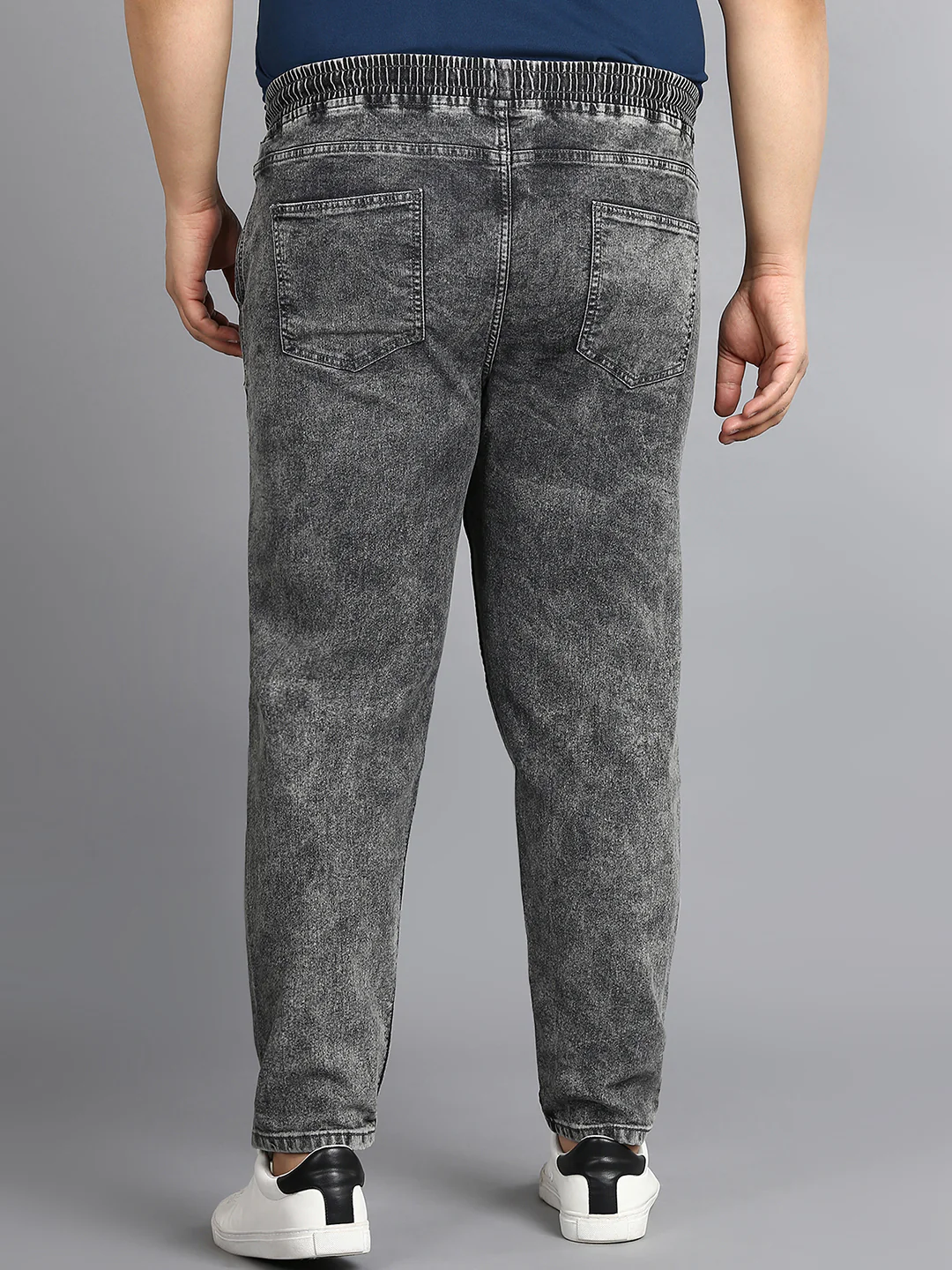 Plus Men's Grey Regular Fit Washed Jogger Jeans Stretchable - Image 3