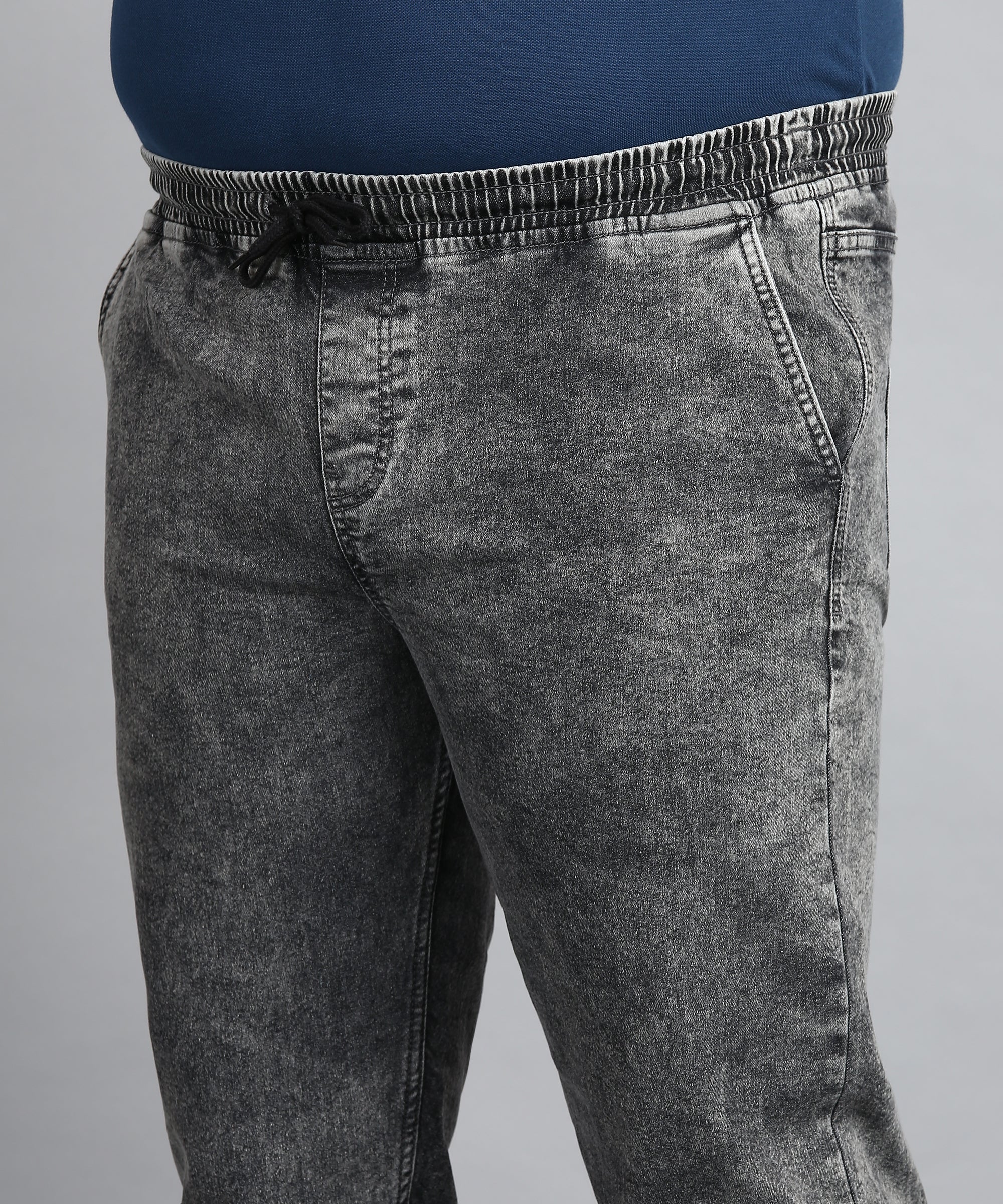 Plus Men's Grey Regular Fit Washed Jogger Jeans Stretchable - Image 5