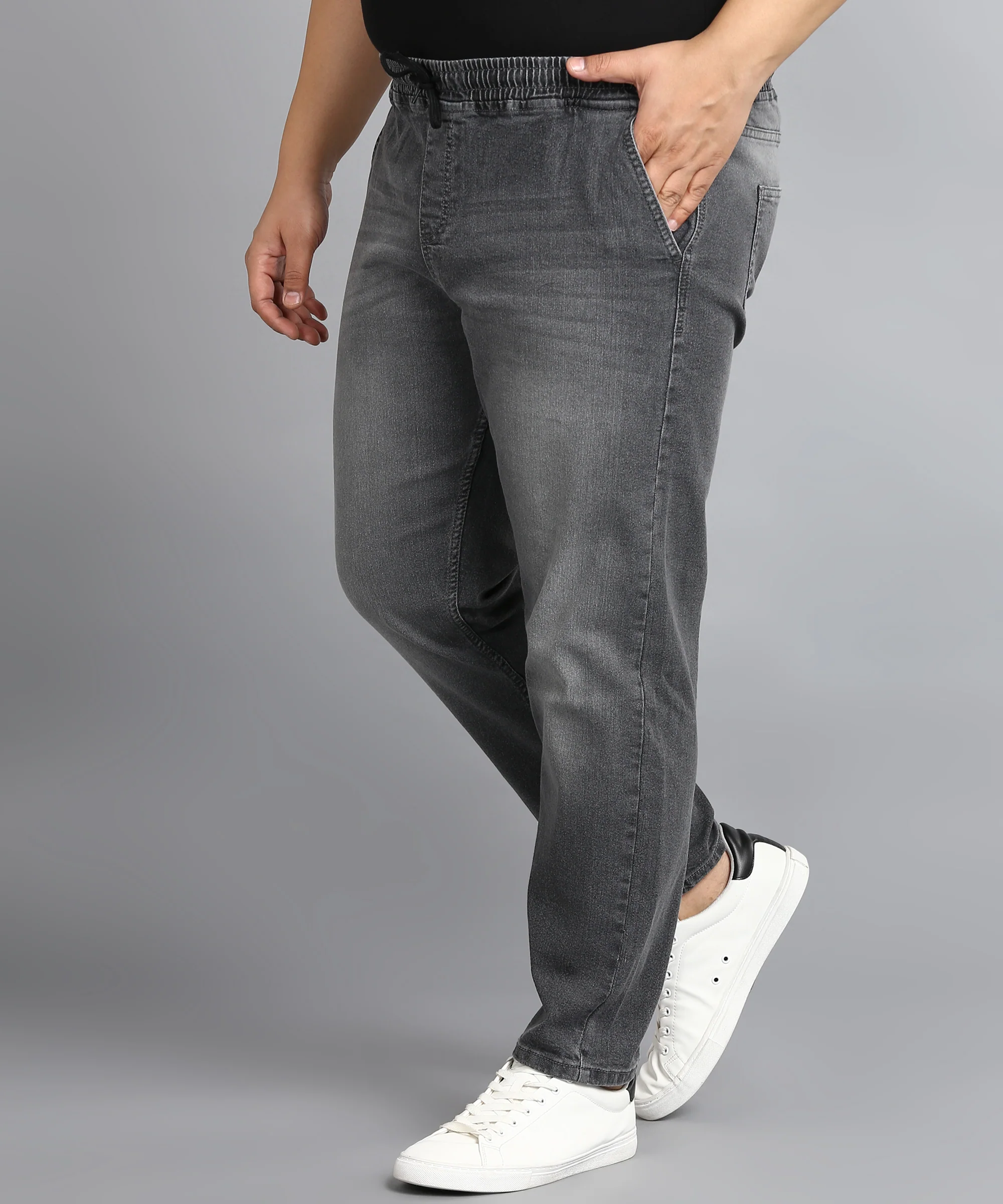 Plus Men's Grey Regular Fit Washed Jogger Jeans Stretchable - Image 2