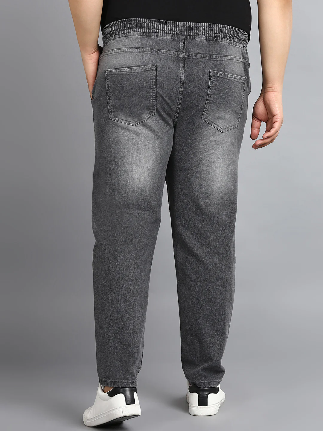 Plus Men's Grey Regular Fit Washed Jogger Jeans Stretchable - Image 3