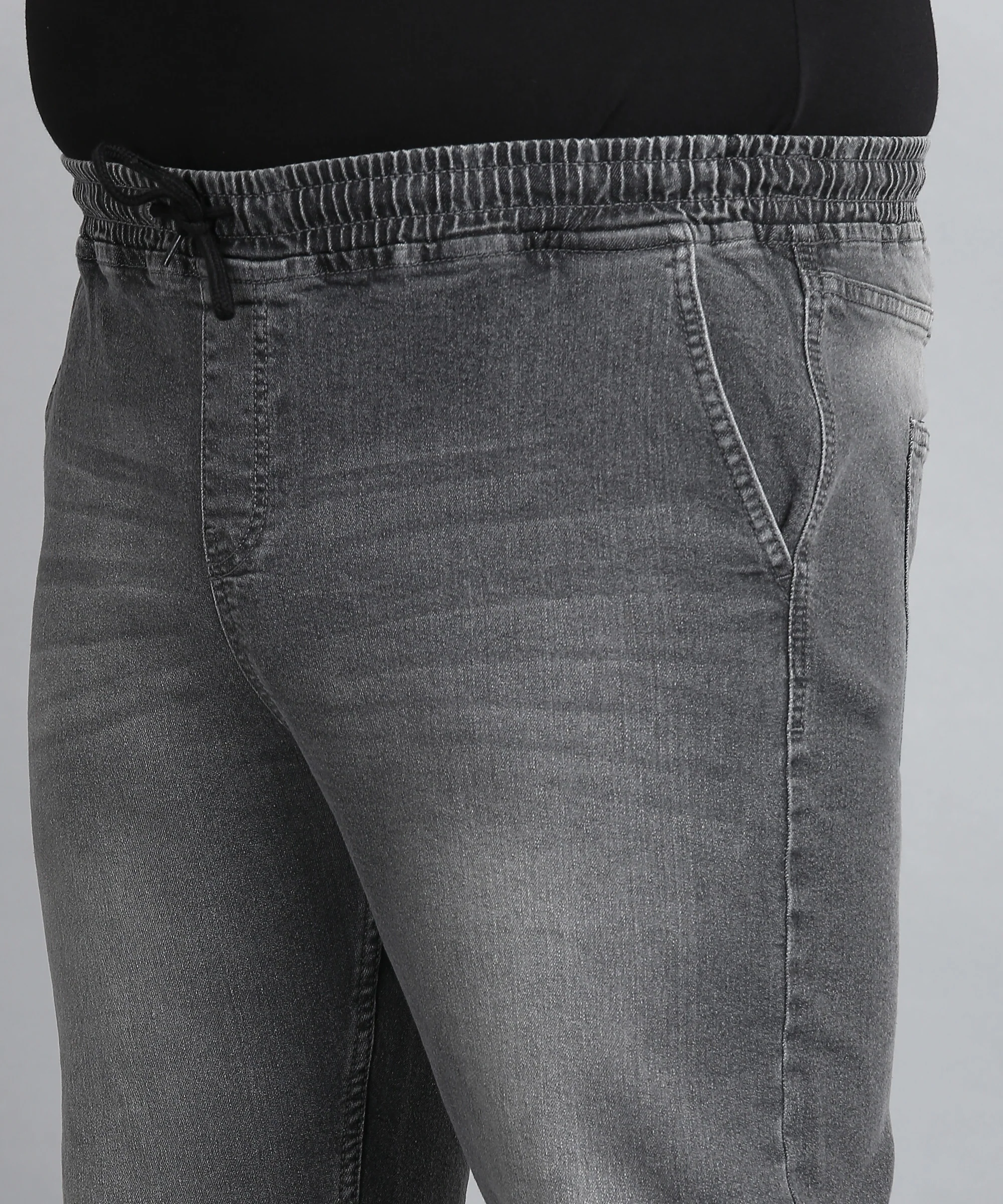 Plus Men's Grey Regular Fit Washed Jogger Jeans Stretchable - Image 5