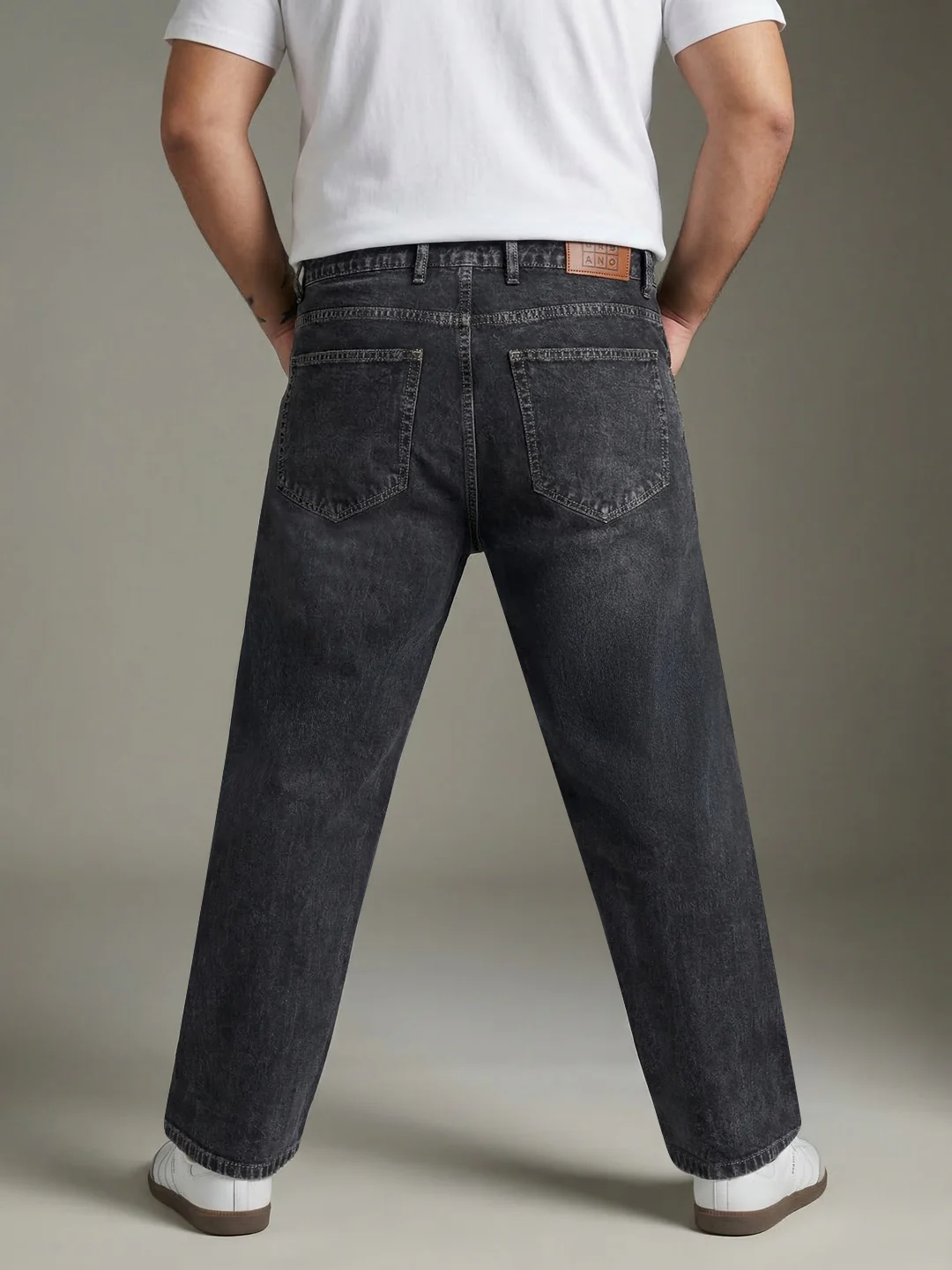 Plus Men's Grey Relaxed Fit Washed Denim Jeans Non-Stretchable - Image 3