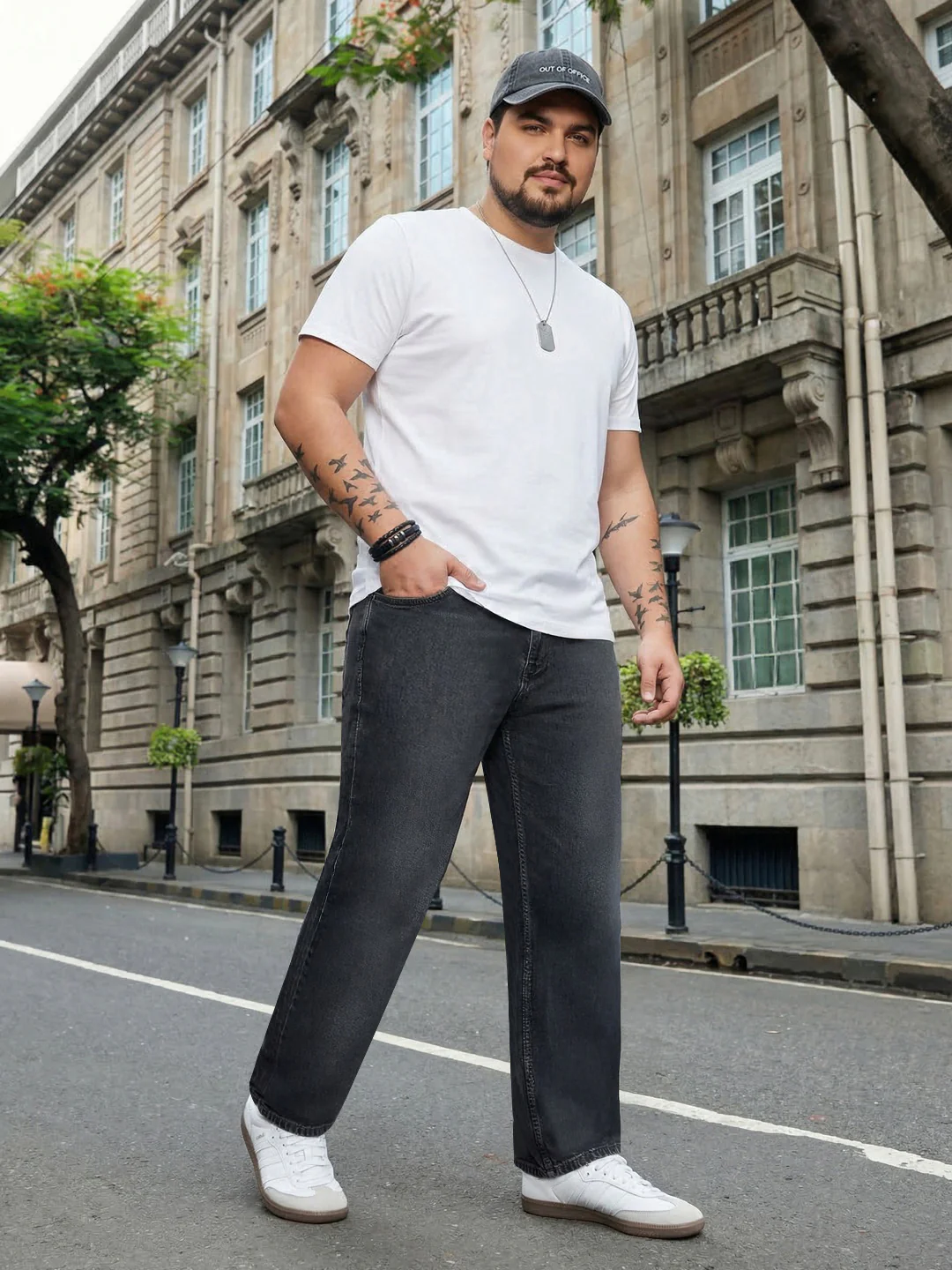 Plus Men's Grey Relaxed Fit Washed Denim Jeans Non-Stretchable - Image 4