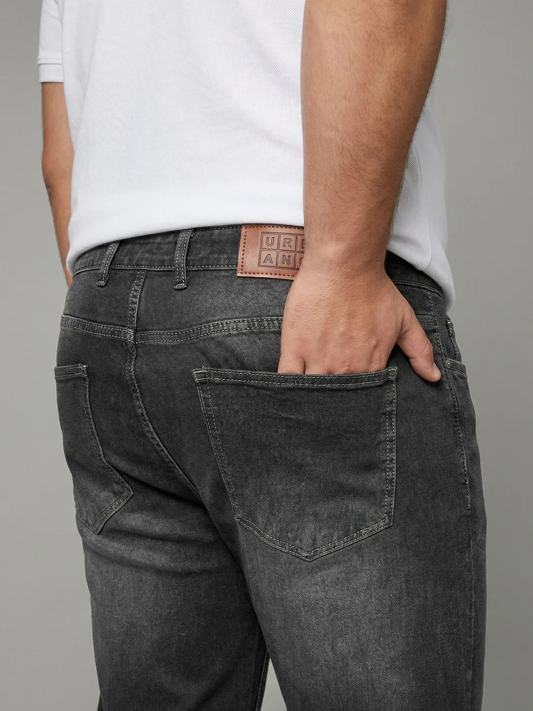 Plus Men's Grey Relaxed Fit Washed Denim Jeans Non-Stretchable - Image 5