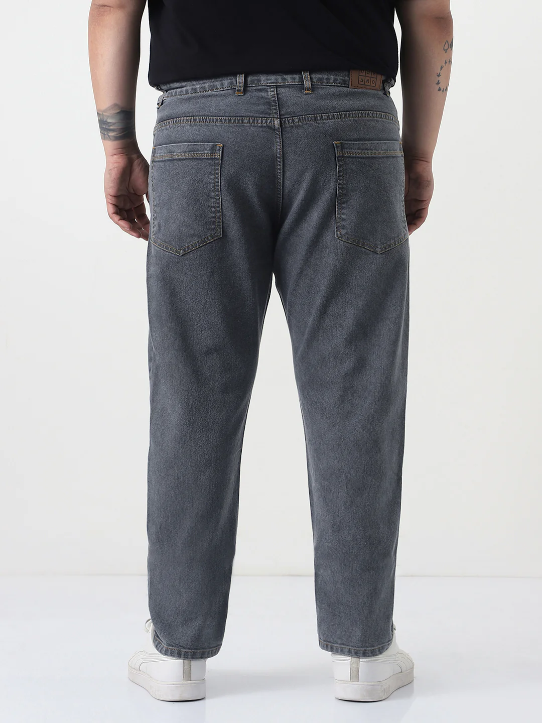 Plus Men's Grey Slim Fit Washed Denim Jeans Stretchable - Image 3