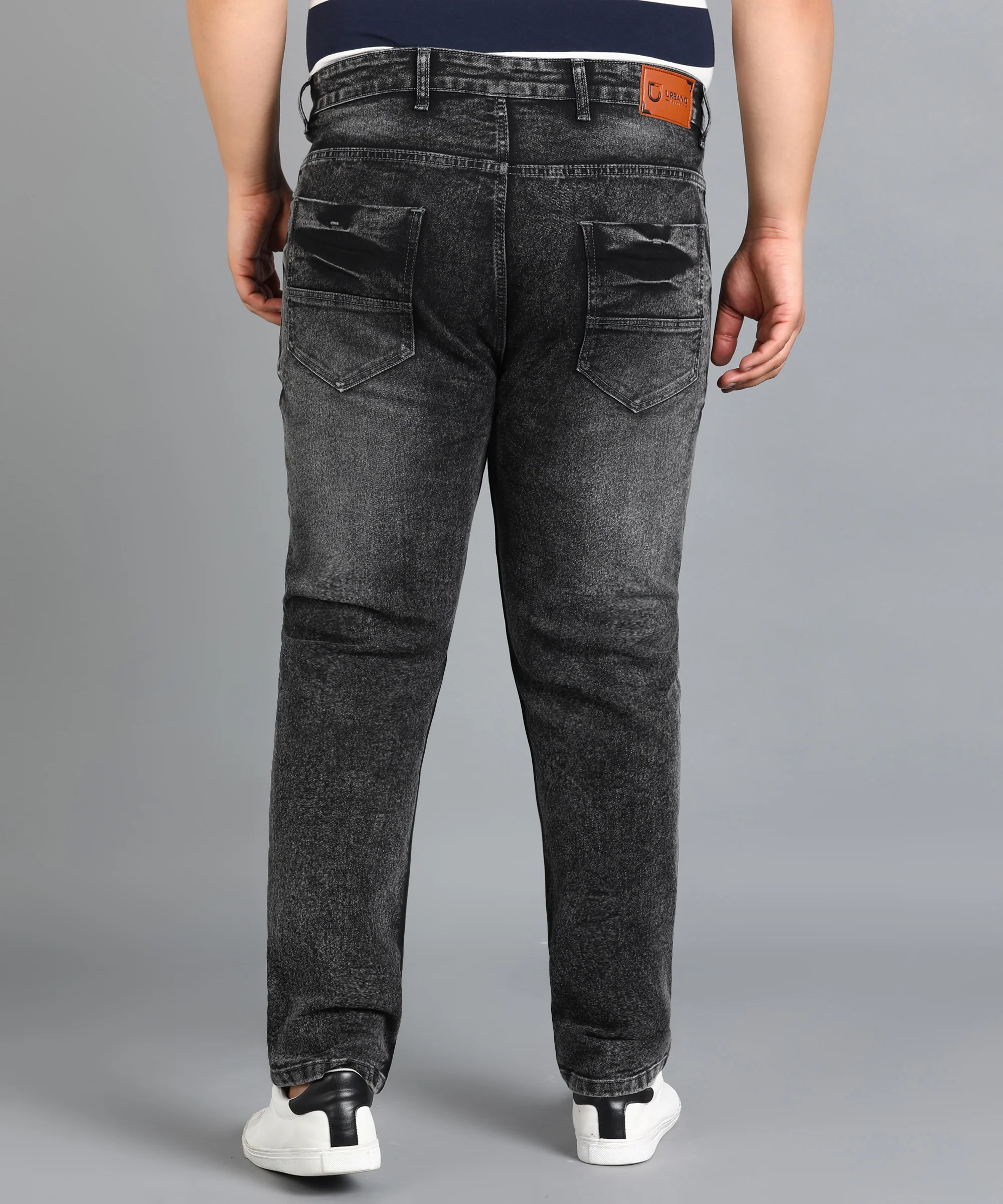 Plus Men's Grey Slim Fit Washed Jeans Stretchable - Image 3