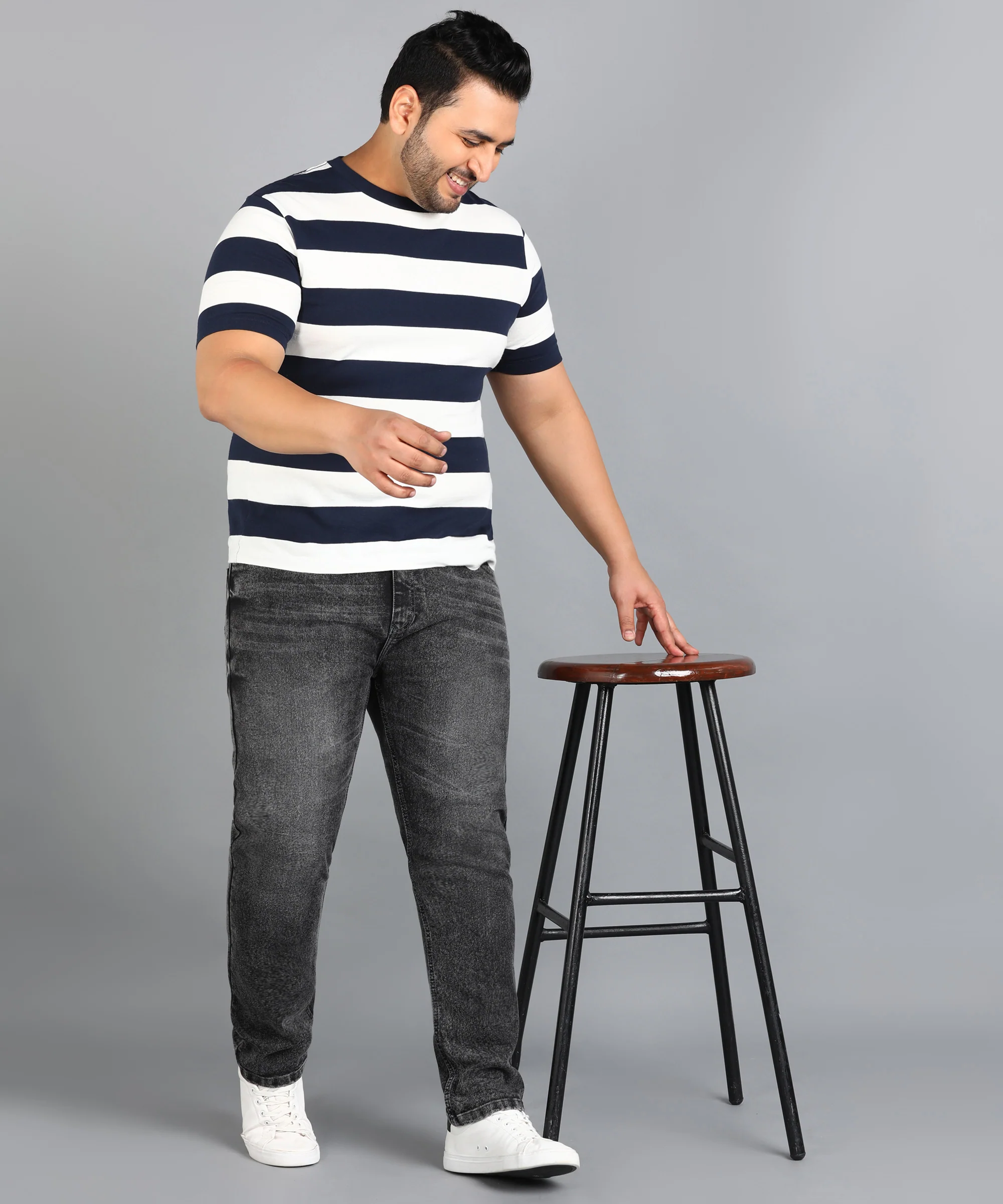 Plus Men's Grey Slim Fit Washed Jeans Stretchable - Image 4