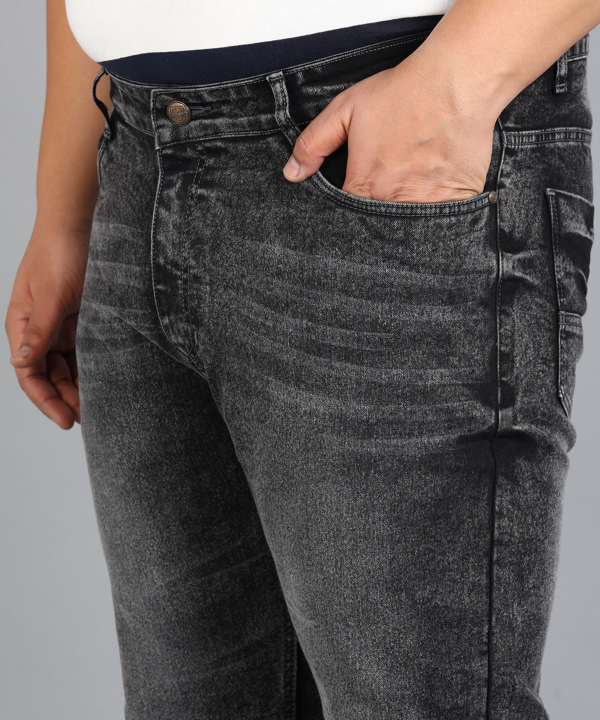 Plus Men's Grey Slim Fit Washed Jeans Stretchable - Image 5