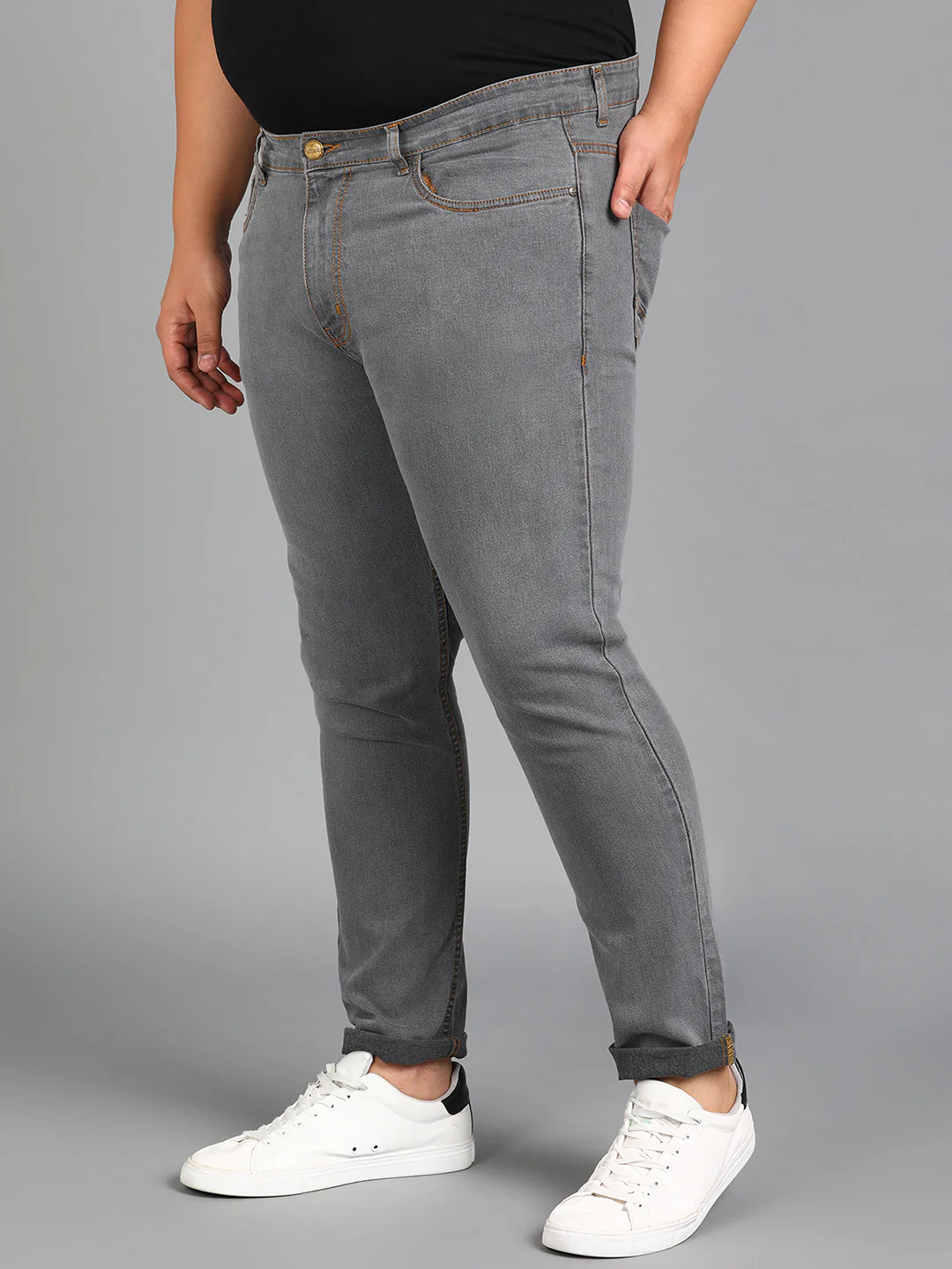 Plus Men's Grey Slim Fit Washed Jeans Stretchable - Image 2