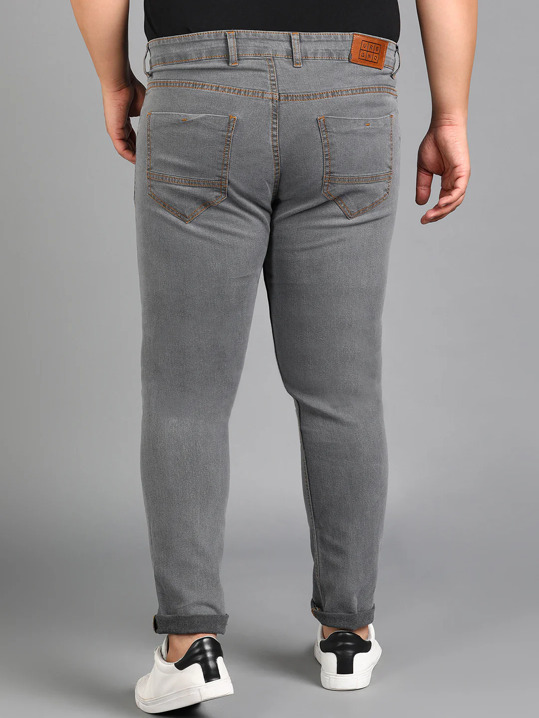Plus Men's Grey Slim Fit Washed Jeans Stretchable - Image 3